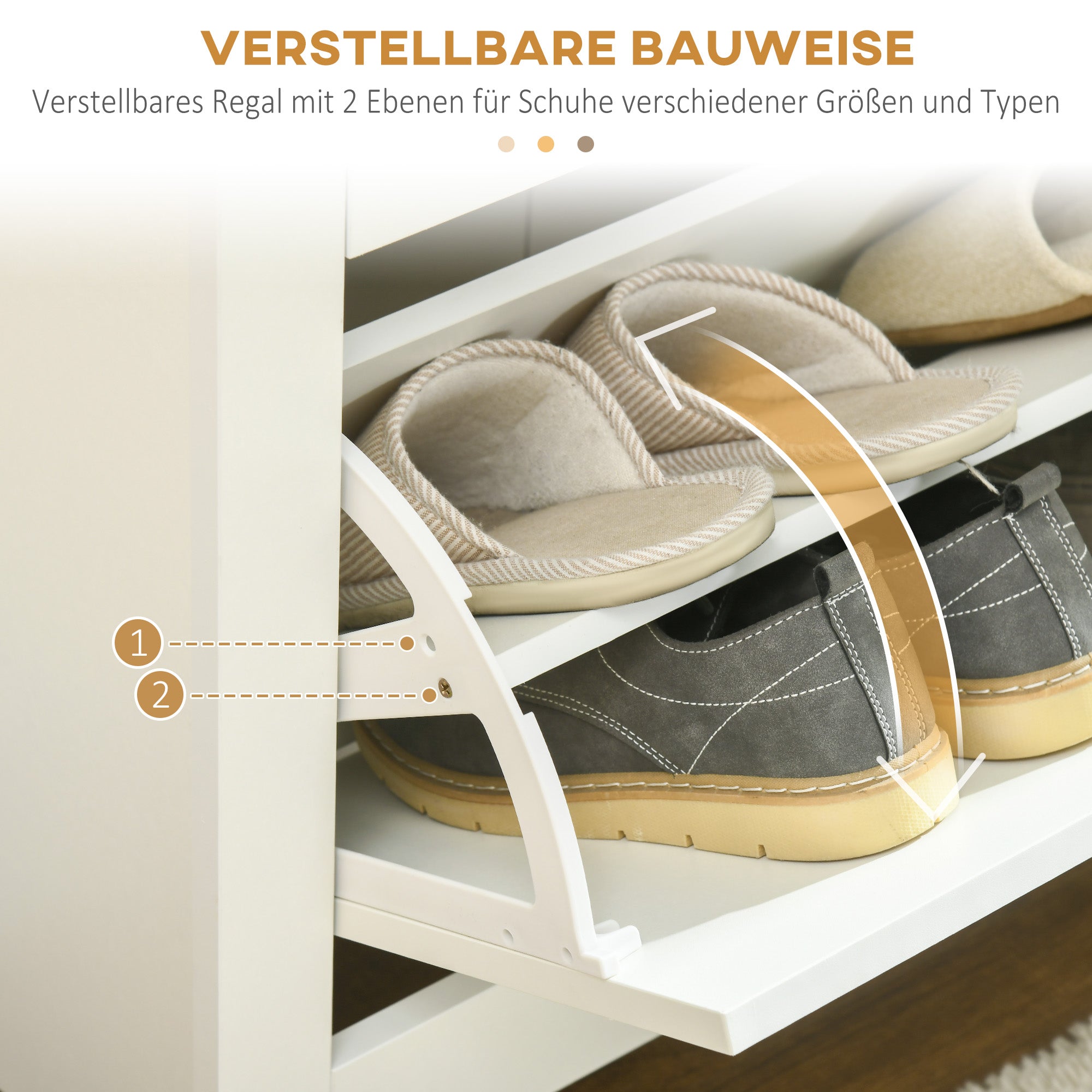 HOMCOM Schuhschrank Schruhregal Schuhaufbewahrung, 3 Fächer, 18 Paar Schuhe,  72 cm x 26 cm x 112 cm, Weiß + Braun