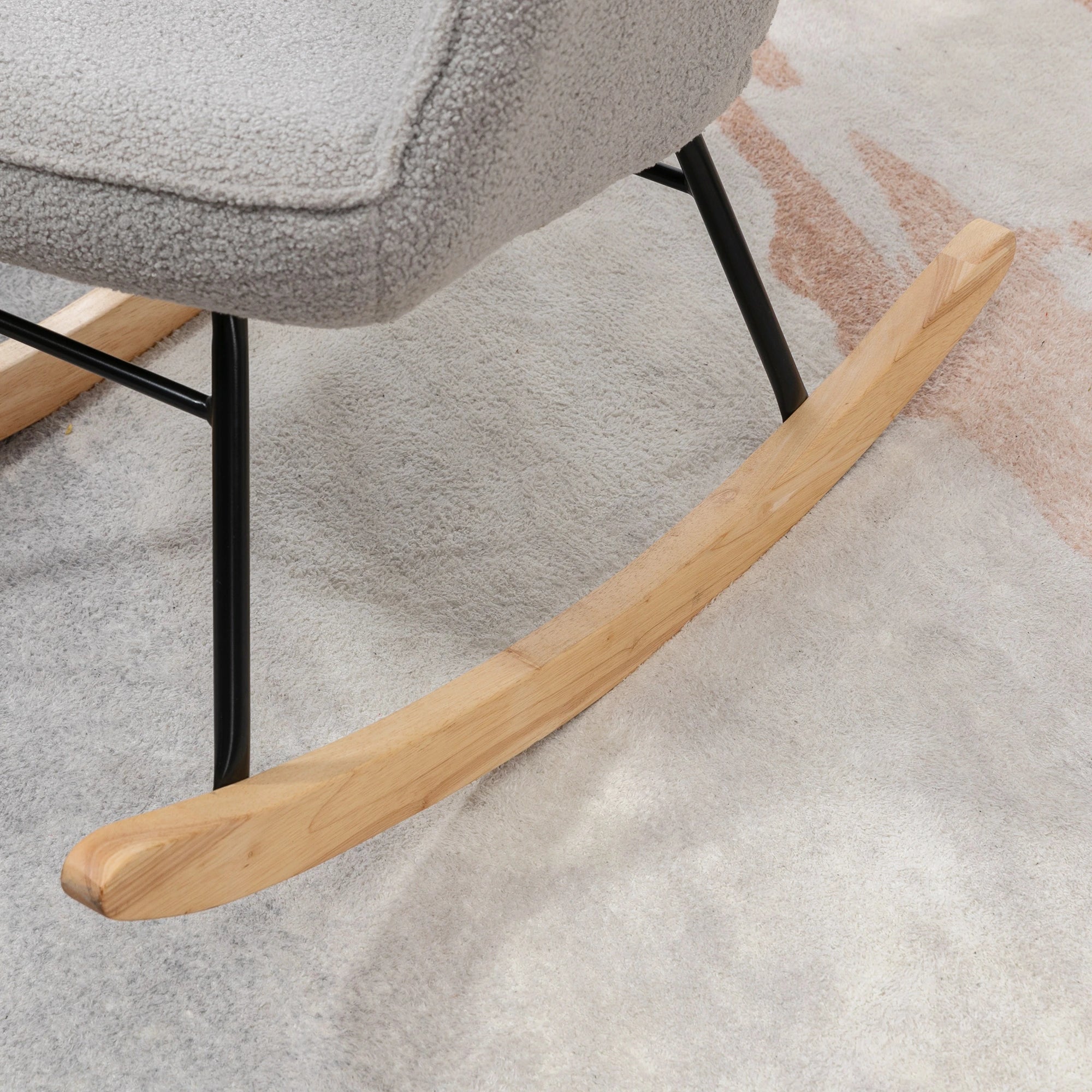 HOMCOM Schaukelstuhl im Retro-Design, Massivholz, Schwingsessel, 71 cm x  92 cm x 101 cm, Hellgrau