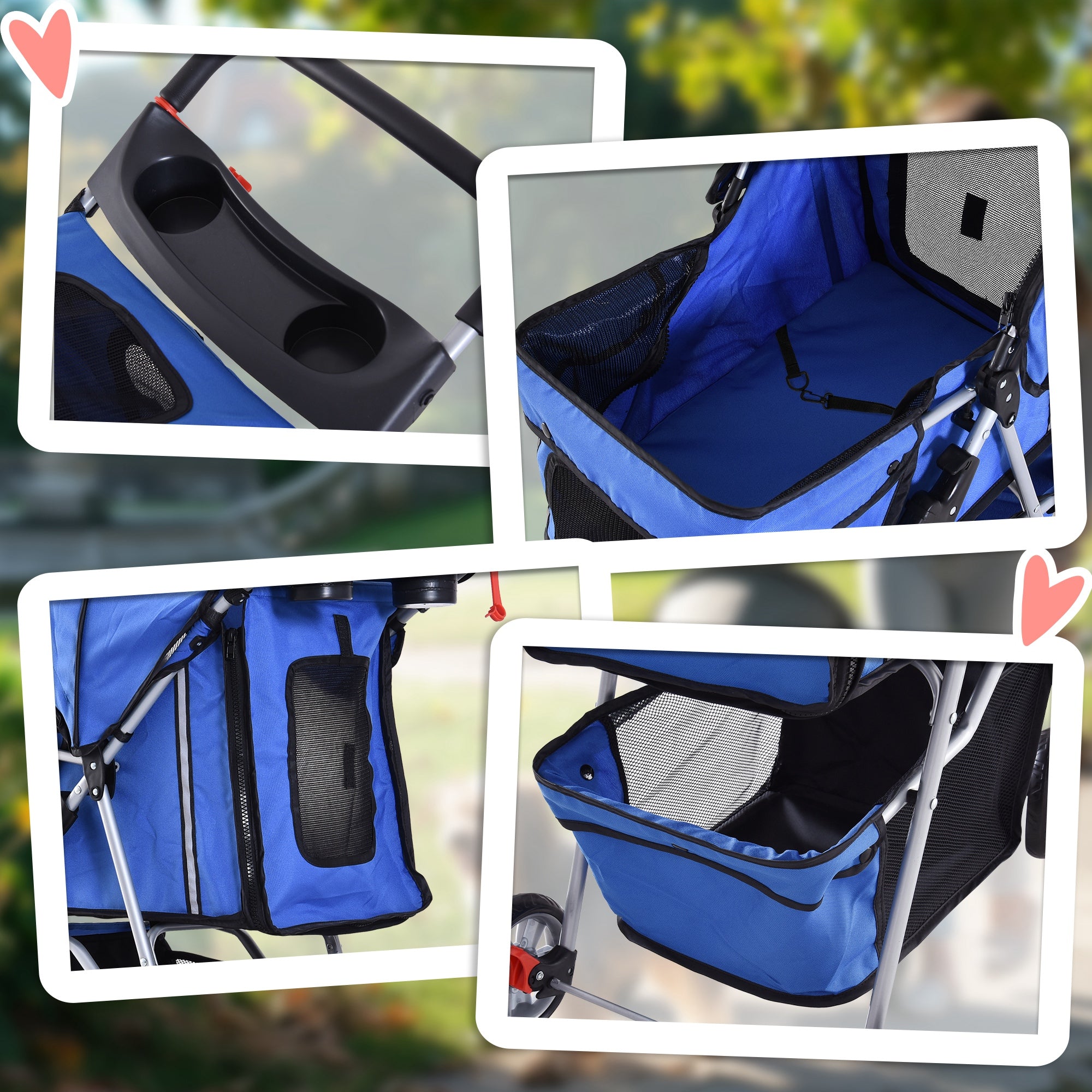 PawHut Hundewagen Hundebuggy bis 10 kg Klappbar Netzfenster Ablagekorb 2 Becherhalter Blau