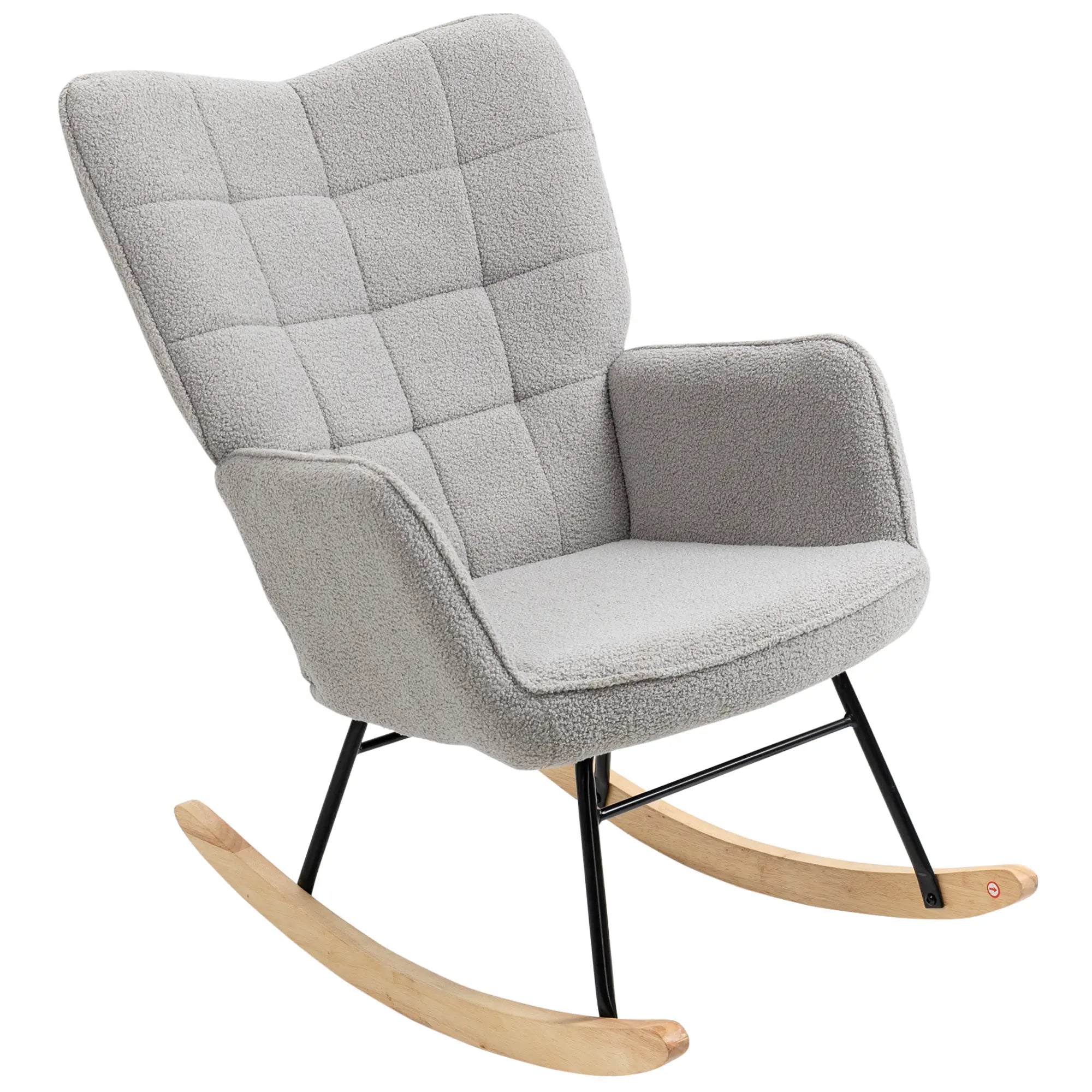 HOMCOM Schaukelstuhl im Retro-Design, Massivholz, Schwingsessel, 71 cm x  92 cm x 101 cm, Hellgrau