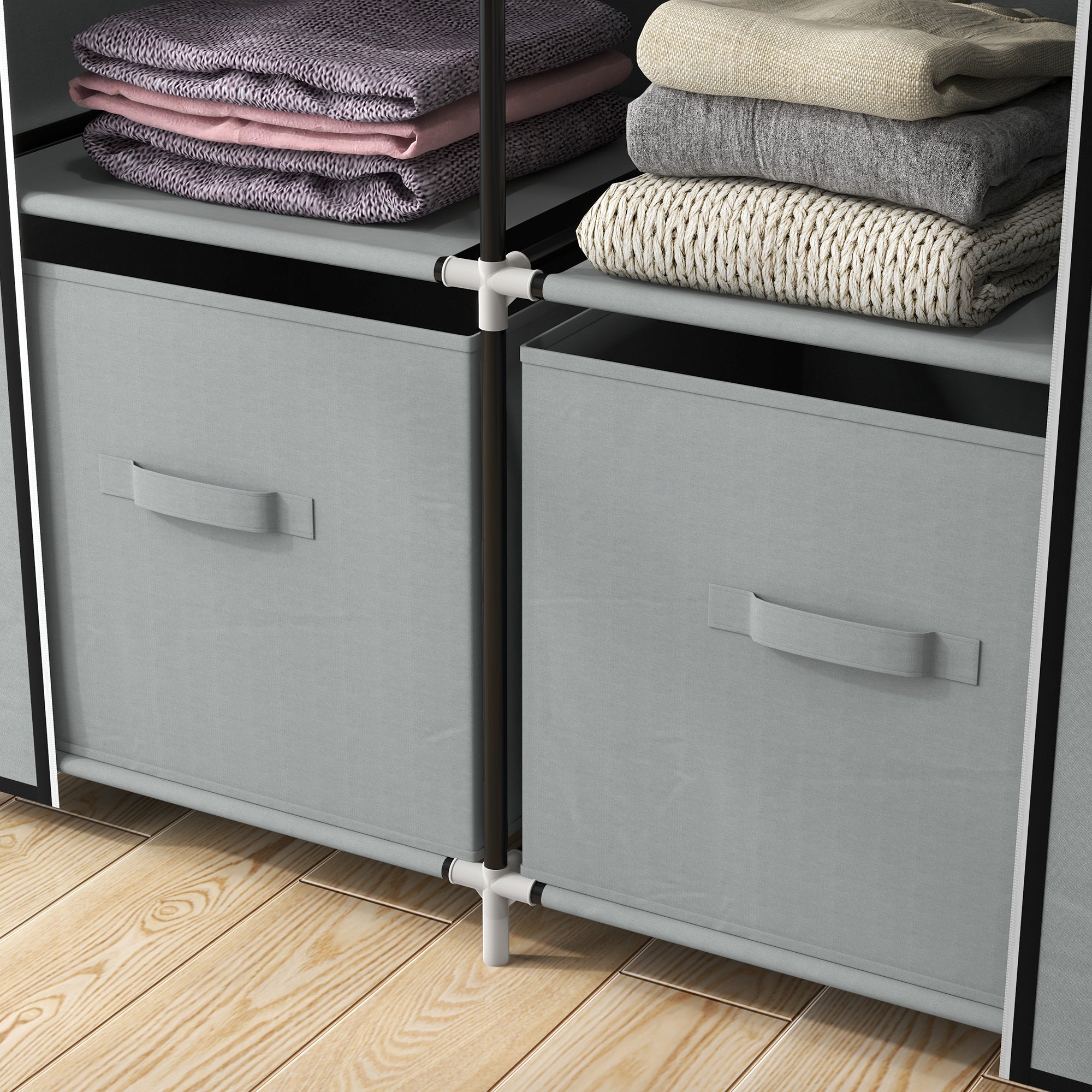 HOMCOM Kleiderschrank Stoffschrank 1 Kleiderstange, 2 Schubladen, 83 x 42.5 x 162,5 cm, Grau