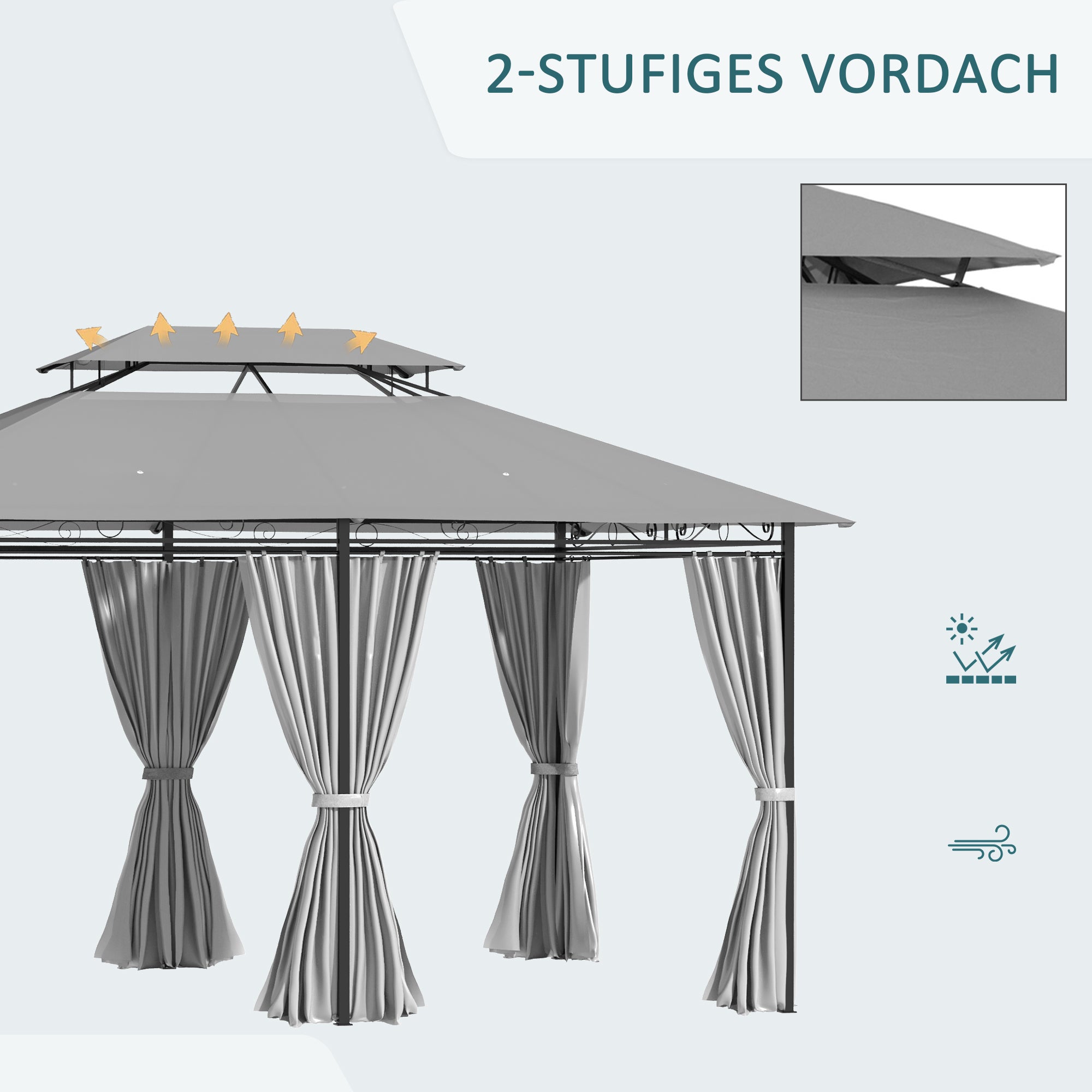 Outsunny Pavillon 3x4m Gartenpavillon mit 6 Seitenteilen Partyzelt Gartenzelt Festzelt mit Doppeldach Dunkelgrau