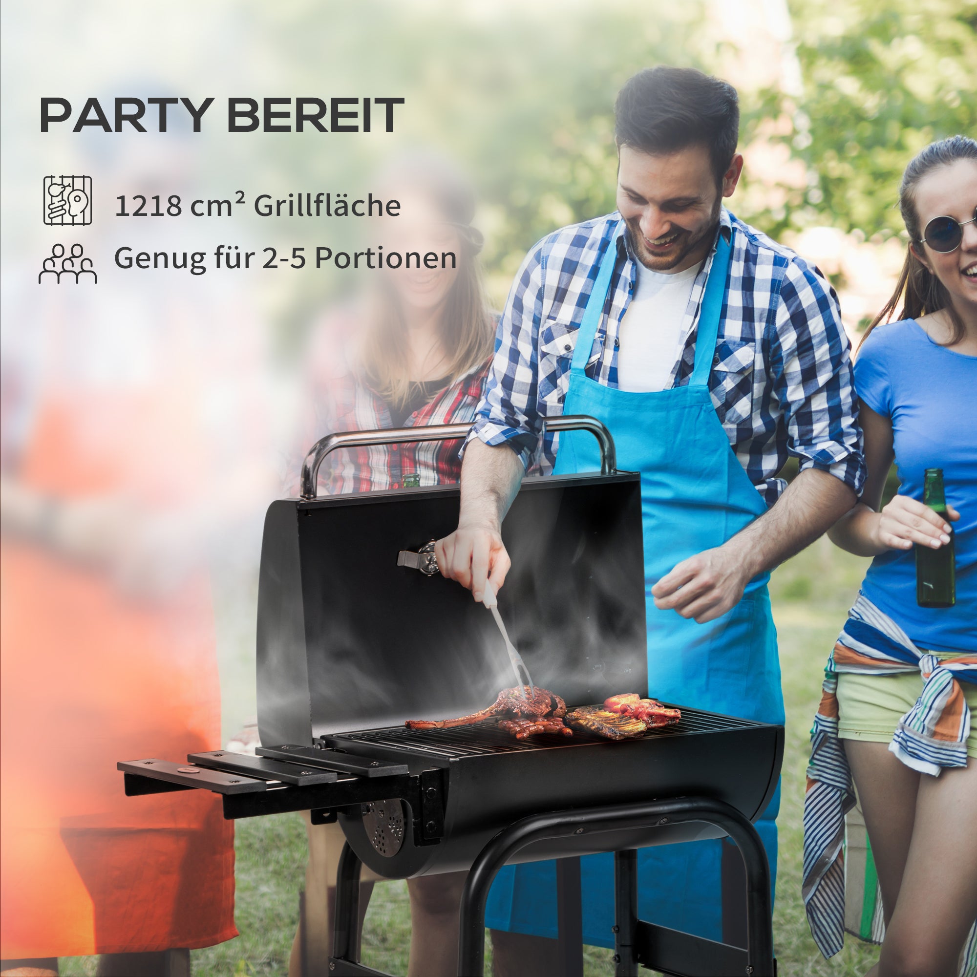 Outsunny Holzkohlegrill Smoker BBQ-Grill, 1 Ablage,inkl. Thermometer, 83 x 46.5 x 115 cm, Schwarz