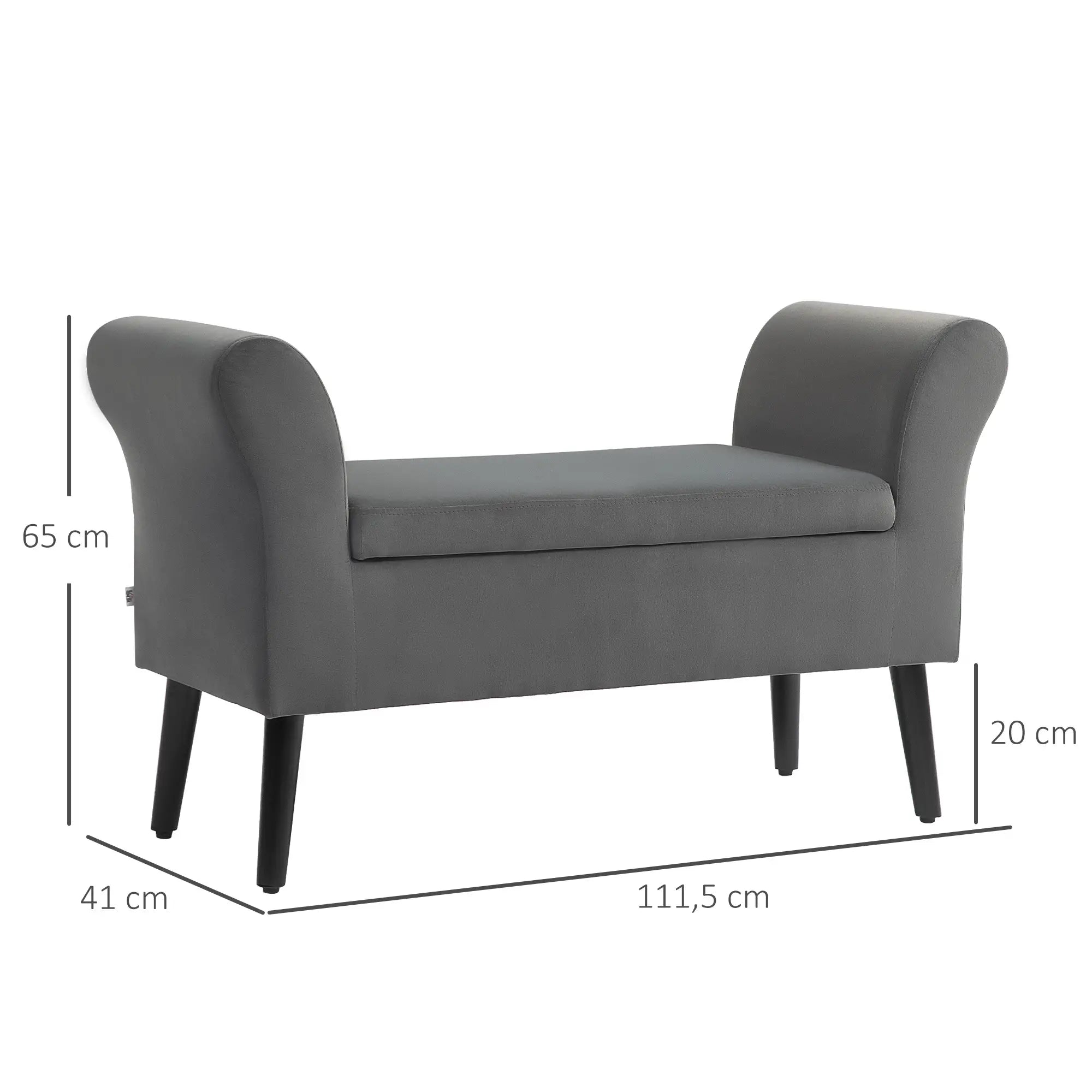 HOMCOM Polsterbank mit Stauraum, Truhenbank mit Armlehnen, 46 cm Sitzhöhe, samtartiges Polyester, 111,5 x 41 x 65 cm, Dunkelgrau