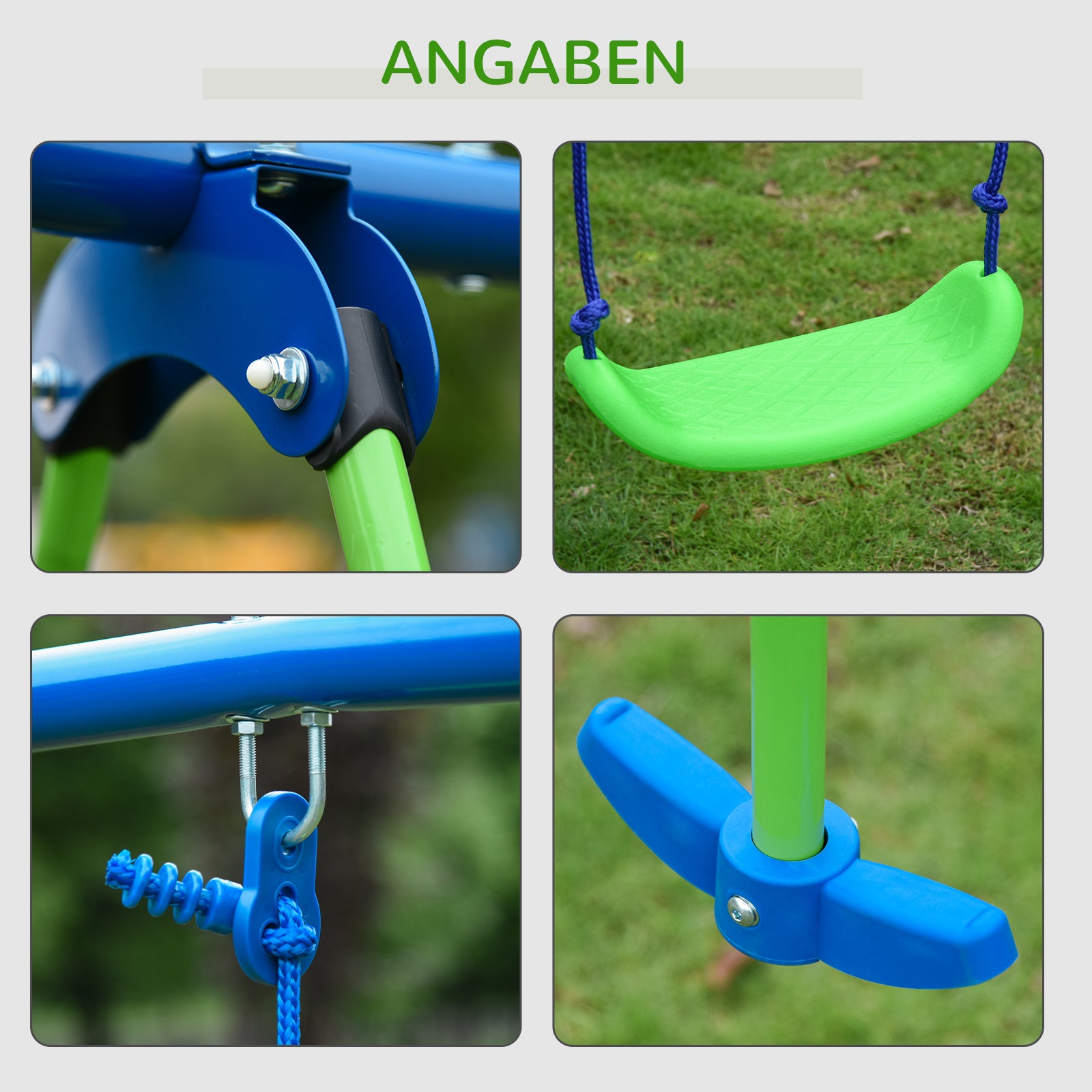 Outsunny Schaukelgestell, Outdoor-Schaukelgerüst mit 2 Schaukeln, Wippe, Kinderschaukel mit Metallgestell, Grün