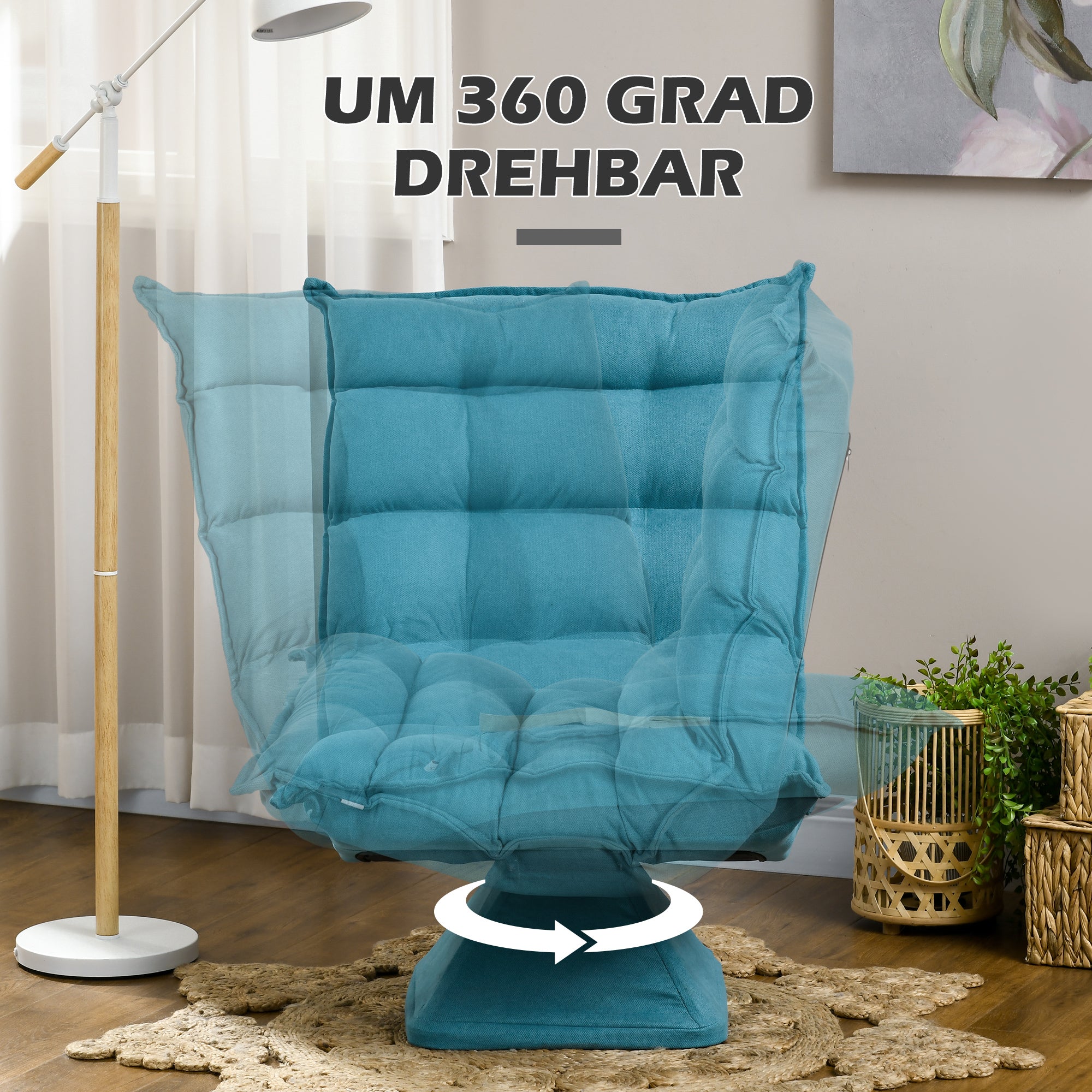 HOMCOM Relaxsessel Lesesessel, drehbar, Samtoptik, 62 cm x 70 cm x 95 cm, Blau