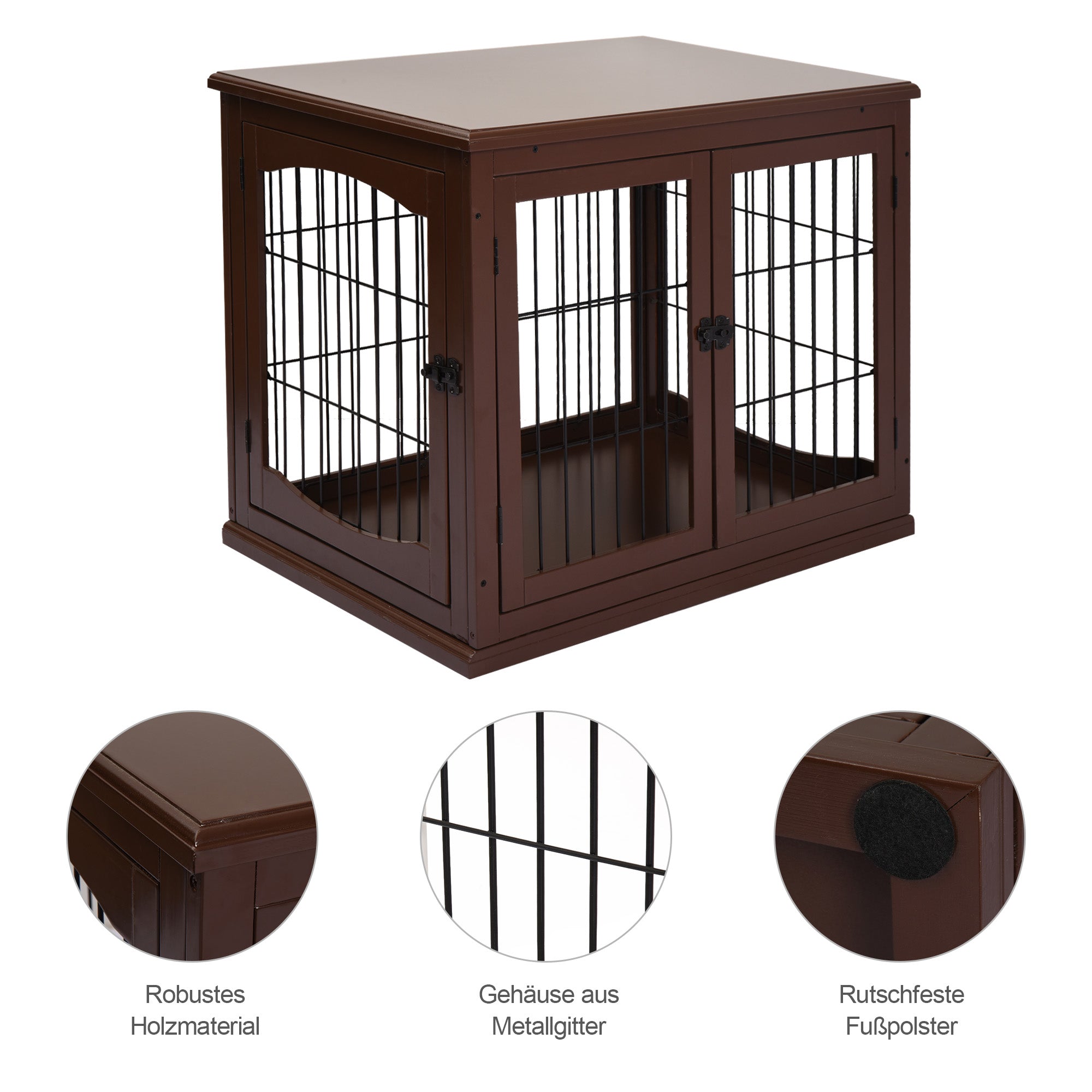 PawHut Hundebox, 2 Eingänge, abschließbar, MDF und Metall, 58,4 x 81,3 x 66 cm, Schwarz