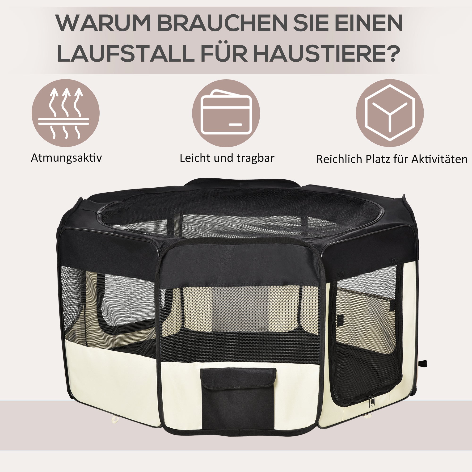 PawHut Welpenauslauf Freilaufgehege Tierlaufstall Laufstall Welpenzaun Welpen-Laufstall Hundelaufstall 600D Oxford Ø120 x H58 cm