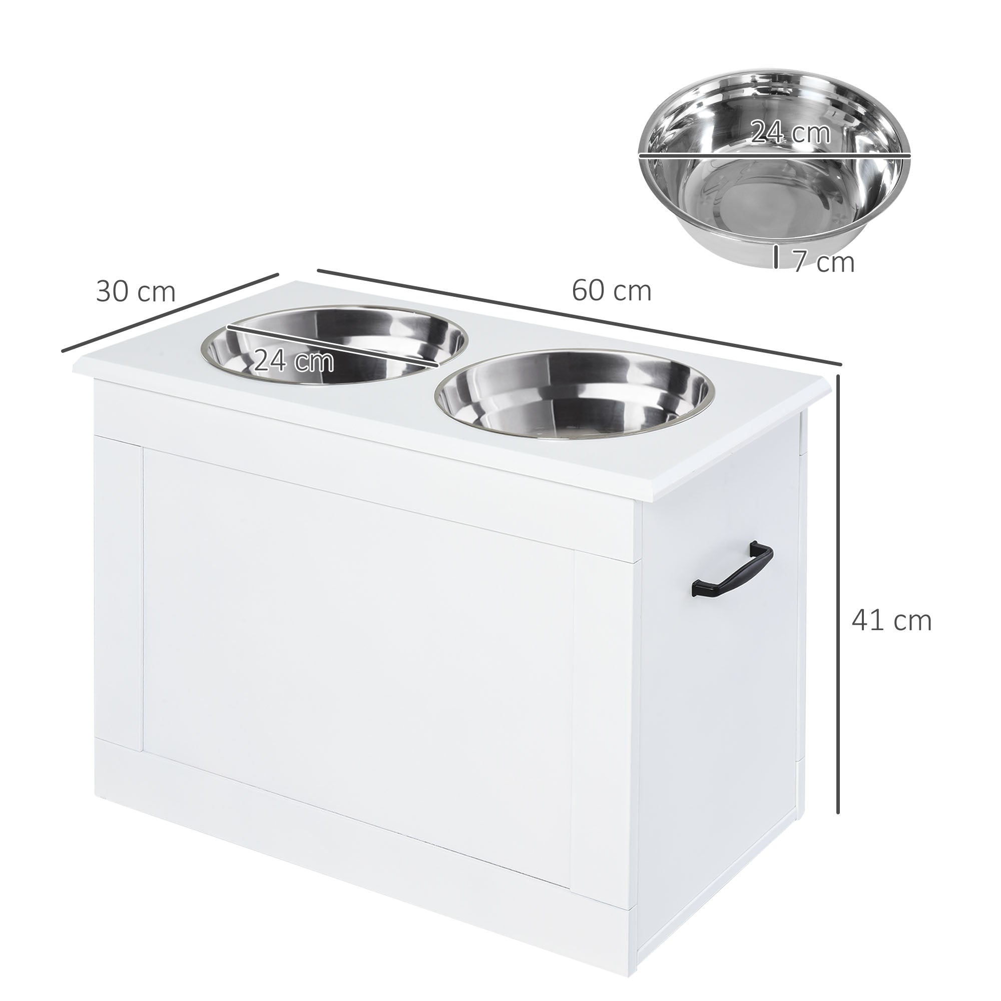 PawHut Erhöhter Hundenapf Futternapf mit Staumraum Wassernapf 2 x 2000ml Edelstahlnäpfen Hundenäpfe Fressnapf Futterstation für Hunde Katzen Weiß