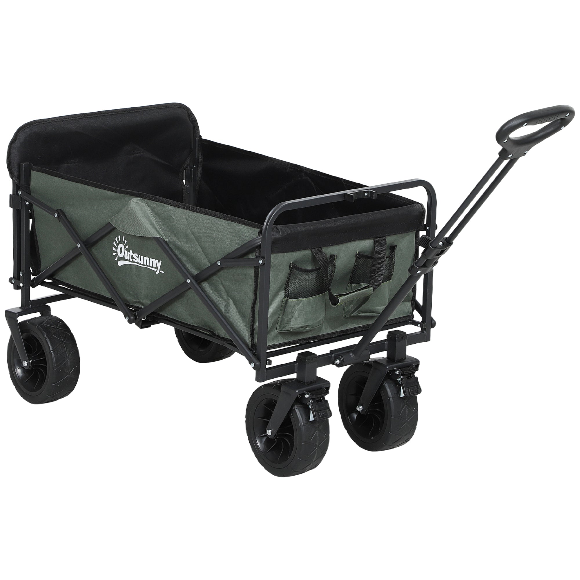 Outsunny Gartenwagen 120 kg belastbar, klappbar Transportwagen mit herausnehmbare Plane, Griff, Rädern 95 Liter Grün