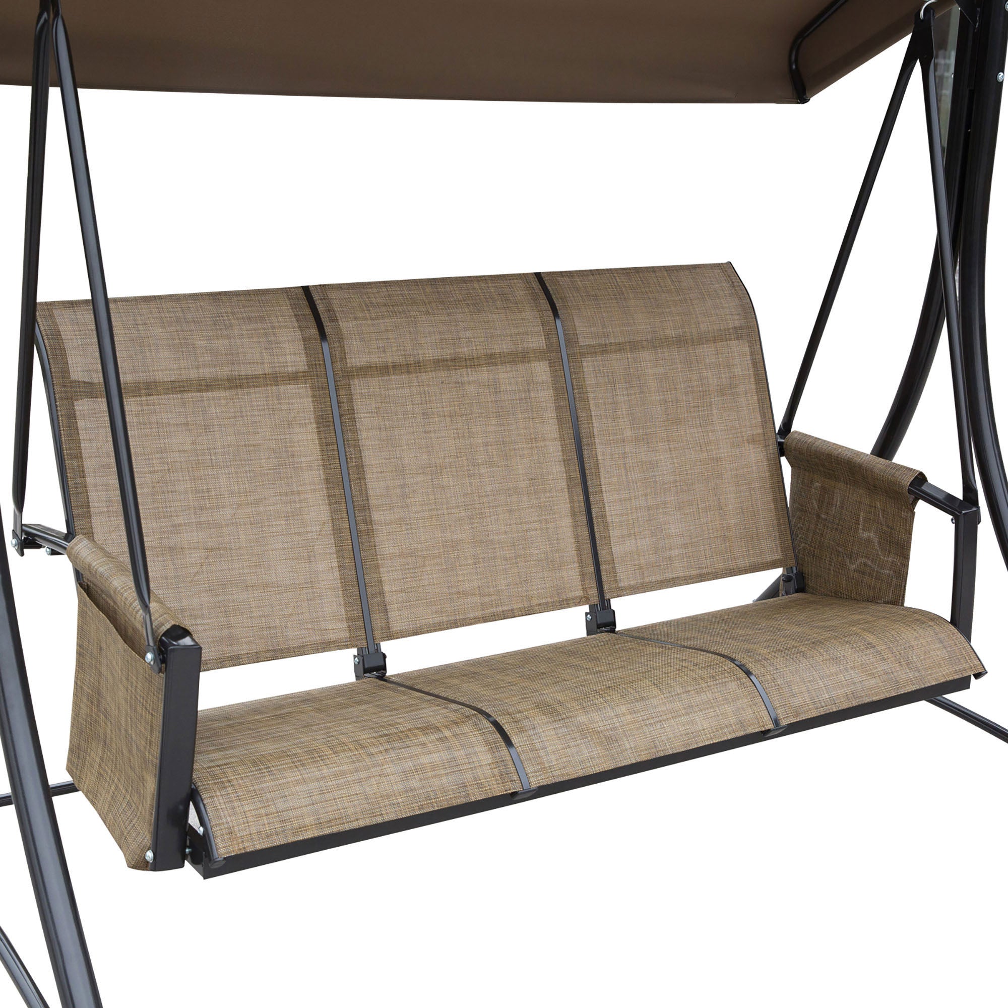 Outsunny 3-Sitzer Hollywoodschaukel, Gartenschaukel mit Sonnendach, Schaukelbank mit Ablage, Aluminium, 196 x 128 x 172 cm, Braun