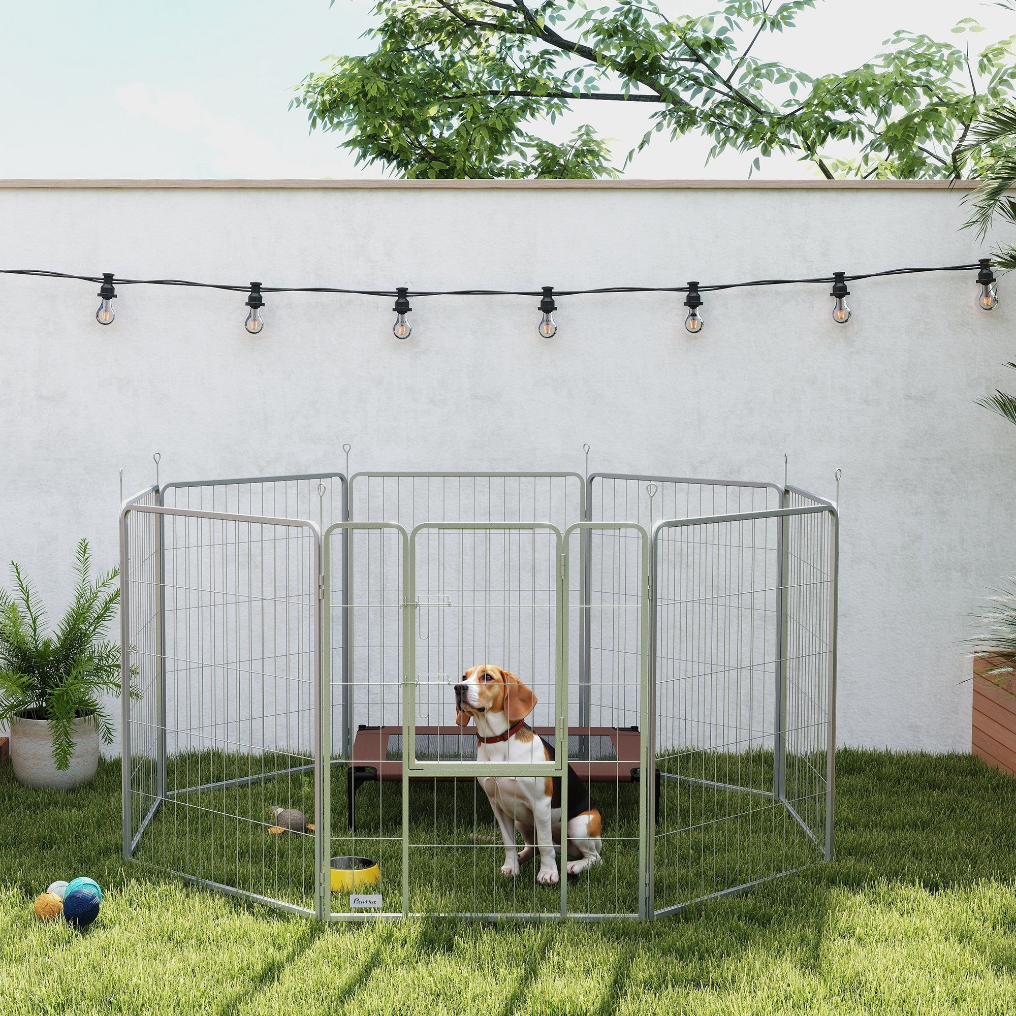 PawHut Haustiergehege, Hundezaun, Haustierspielplatz, flexibel anpassbar, rostfreier Stahl
