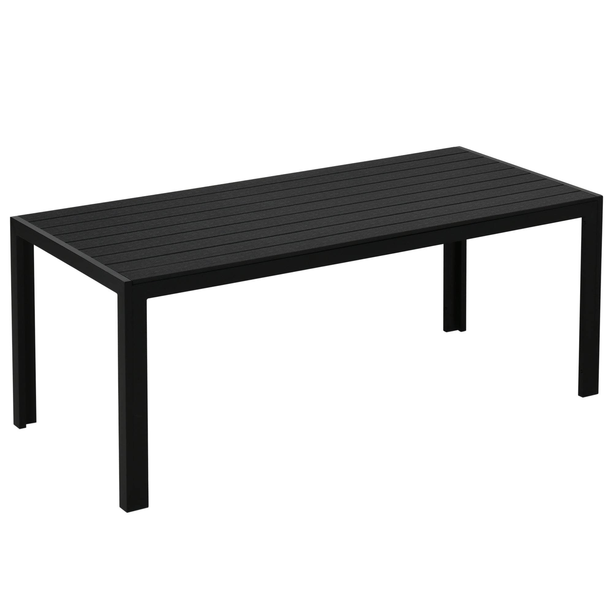 Outsunny Gartentisch Kunststoff 190 x 84,5 x 72 cm Wetterfest, Holz Optik, Holzstrukur, rutschfest Buffettisch Campingtisch Balkontisch Terrassentisch Outdoor Esstisch für Garten, Balkon Schwarz