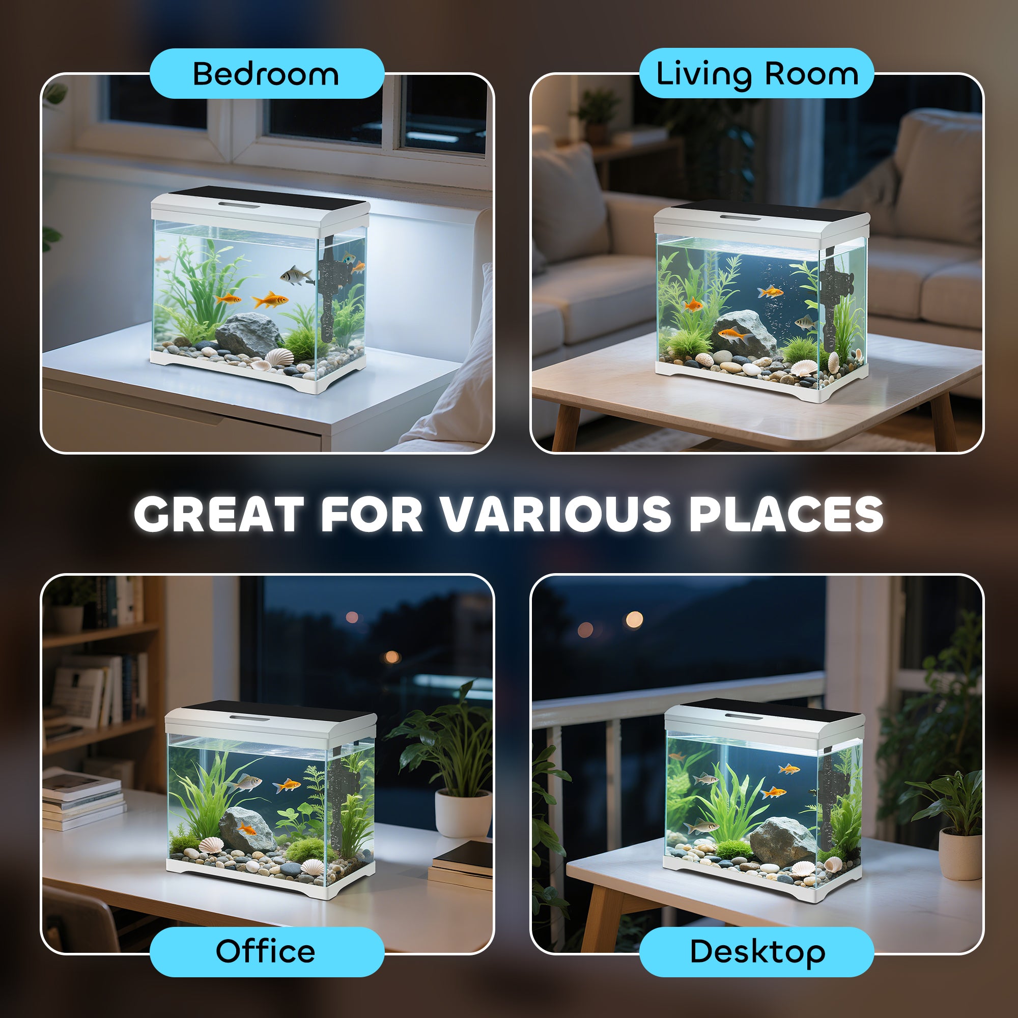 PawHut Aquarium, 17 L Tropenfischaquarium, leichte Pflege, klare Sicht, mit LED-Leuchten, 35L x 21B x 31H cm, Weiß+Schwarz
