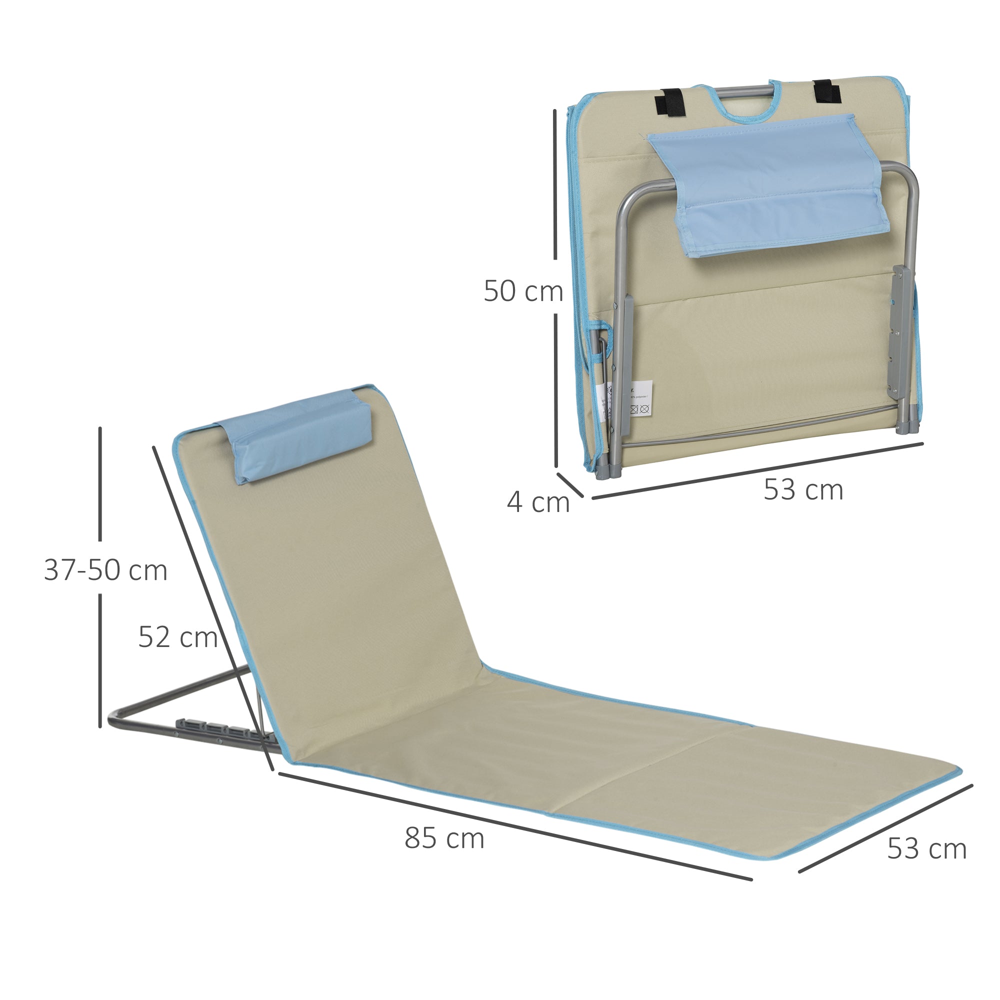 Outsunny 2er-Set Strandmatte, verstellbar, faltbar, 124L x 53B x 37-50H cm, Beige