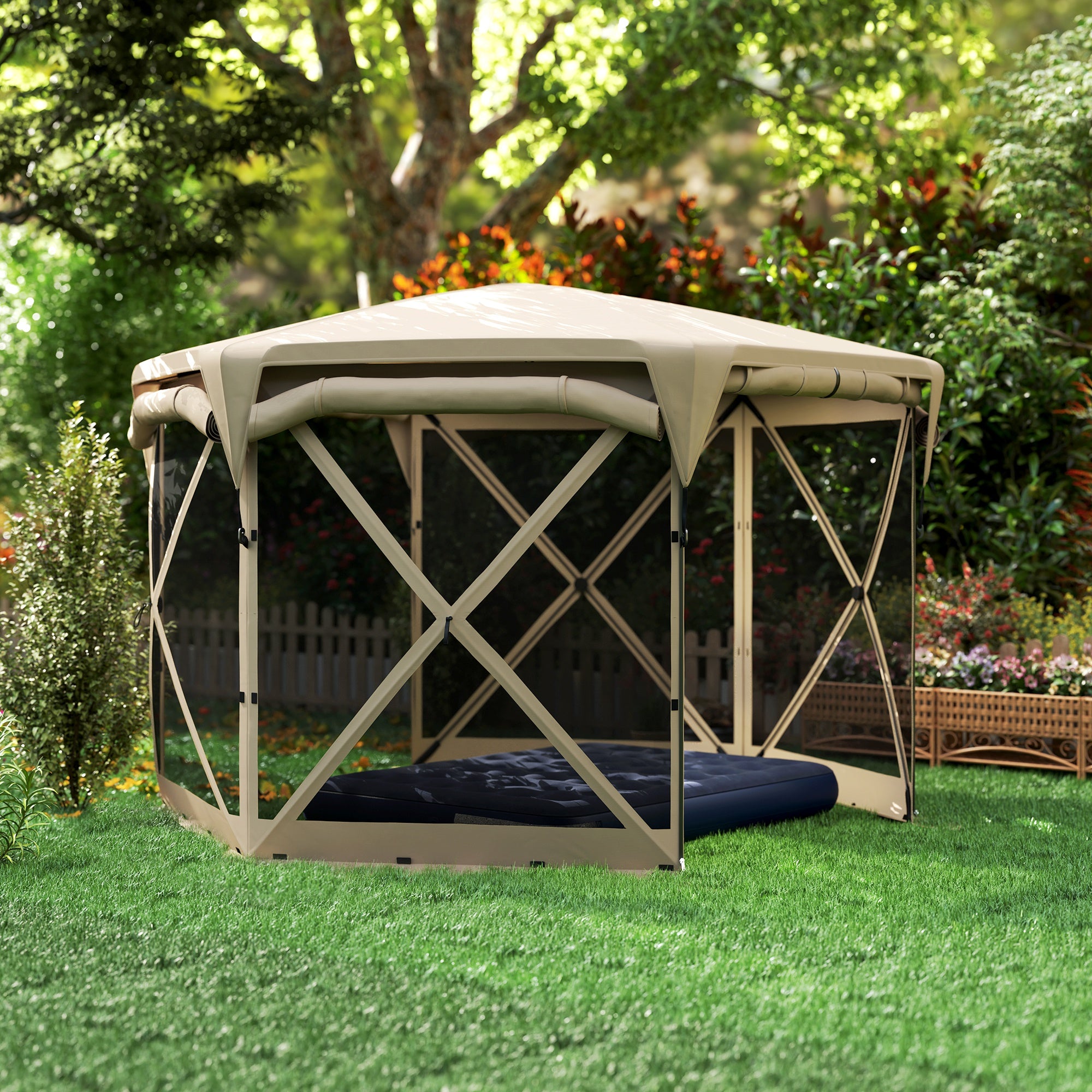 Outsunny 3 x 3,5 Pop-up-Gartenzelt mit UPF30+ Schutz, Netzwände, Tragetasche, für Gartenpartys, Camping, Khaki