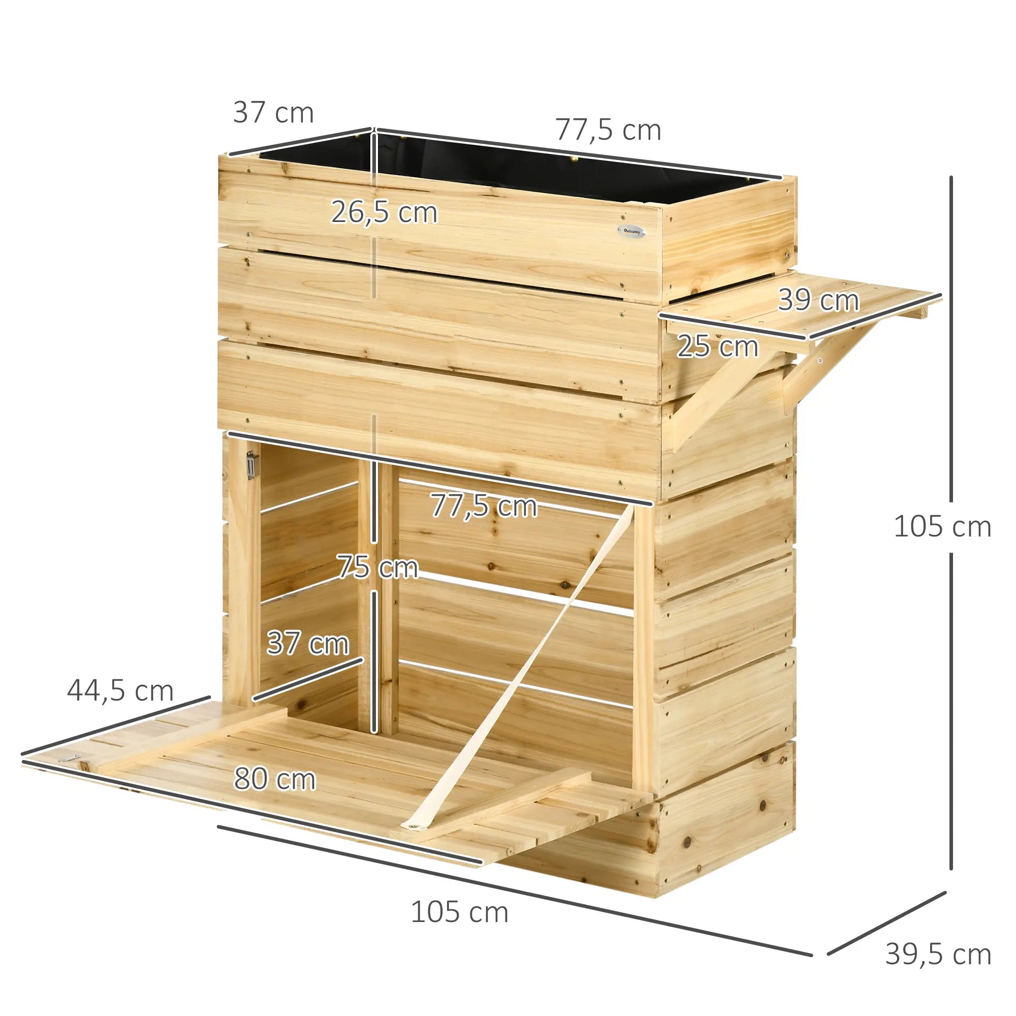 Outsunny Hochbeet Pflanzkasten mit Ablage erhöht Massivholz