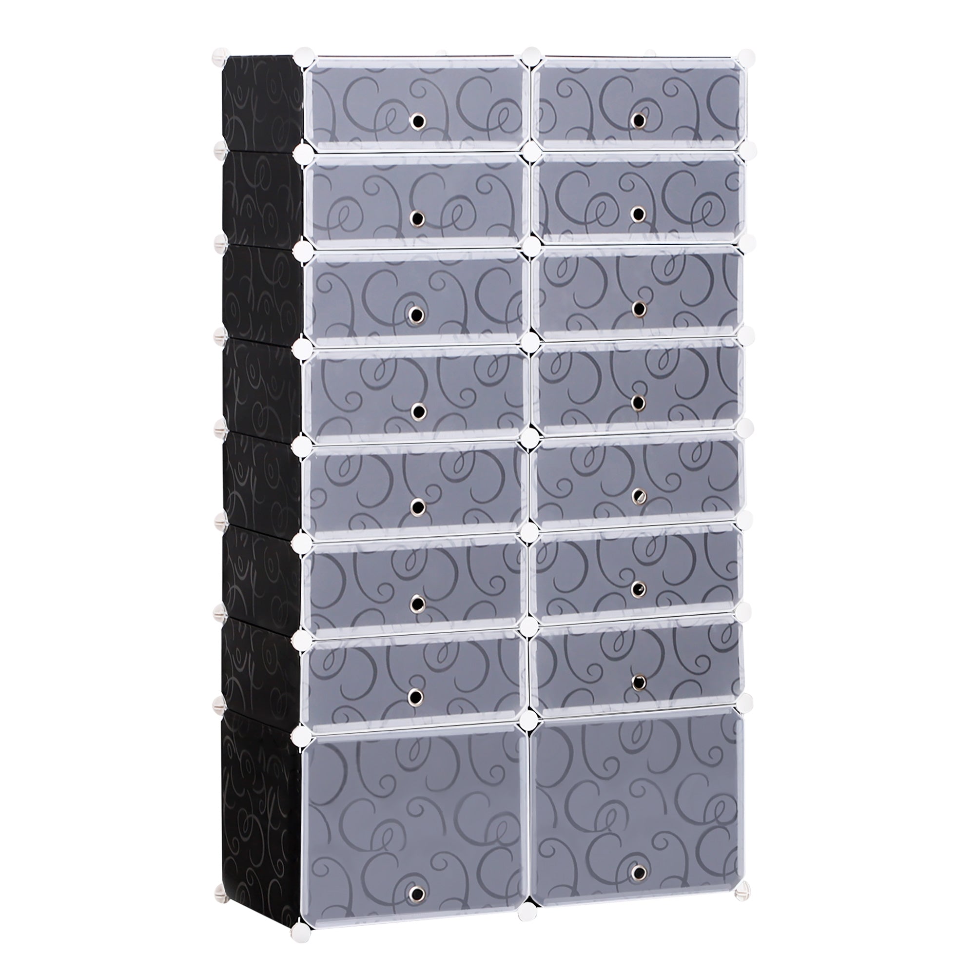 HOMCOM Schuhboxen 16er Set Schuhkarton stapelbar Schuhorganizer Schuhaufbewahrung Aufbewahrungsboxen Regalsystem mit Tür, Schwarz + Weiß