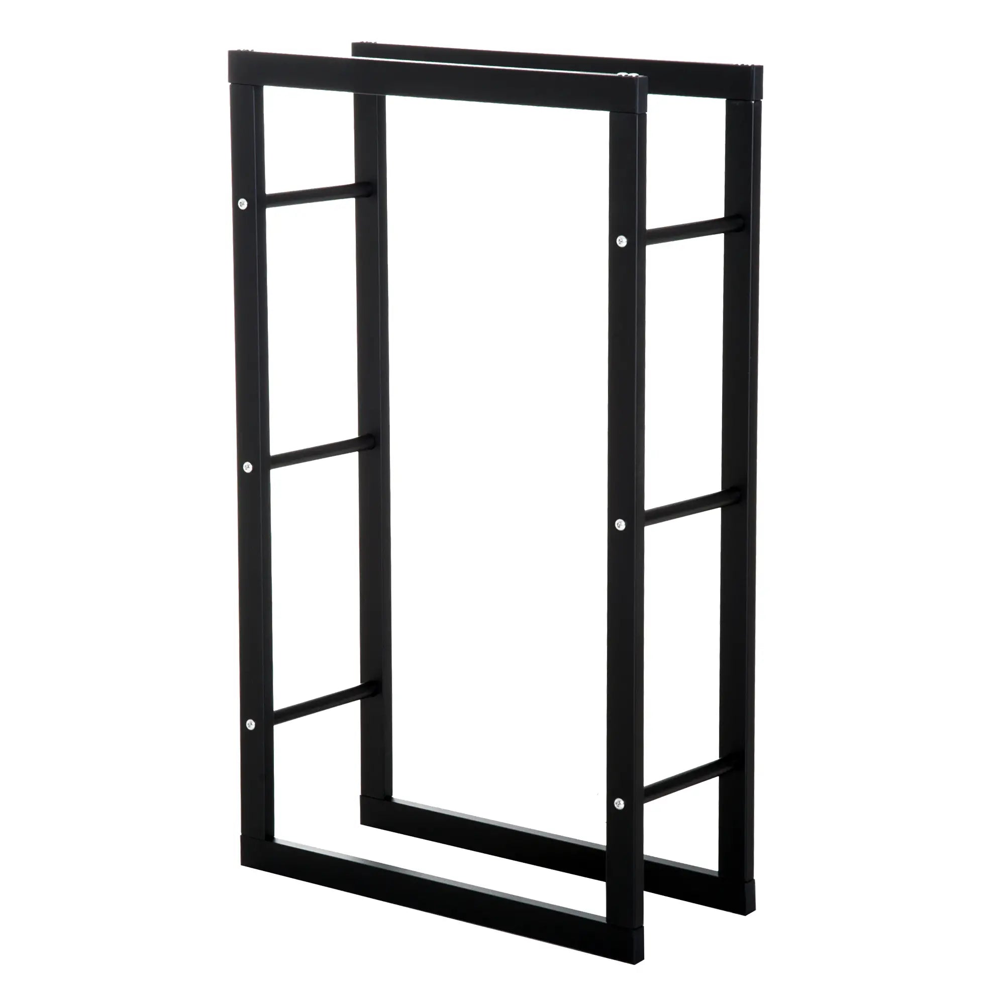 HOMCOM Kaminholzregal Metall 60 x 25 x 100 cm Brennholzregal Stapelhilfe Stahlrahmen bis 100kg Kaminholzunterstand Outdoor Holzregal Feuerholzregal für Garten Terrasse Außen Schwarz