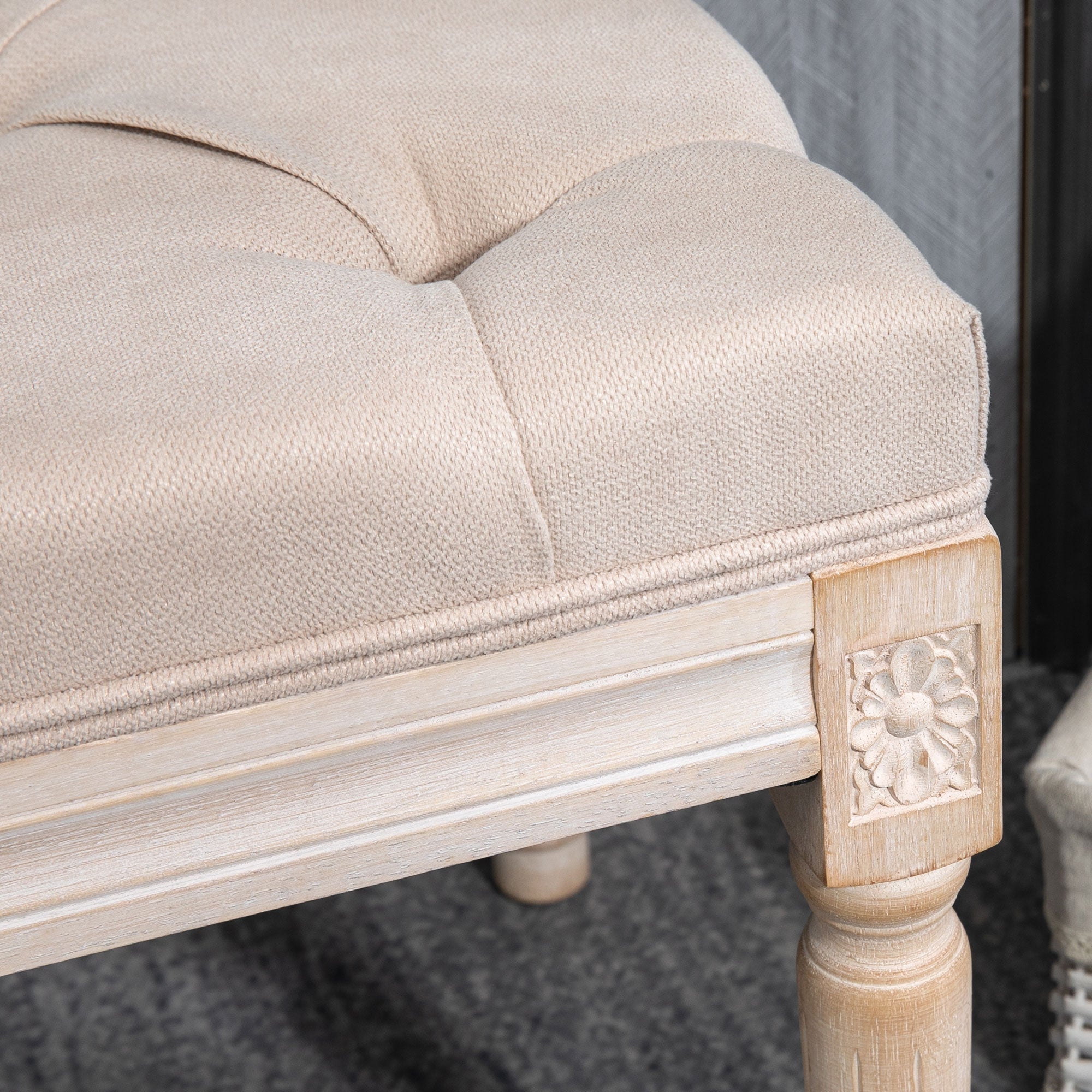 HOMCOM Sitzbank Vintagedesign Vintagebank, Knopfheftung, gedrechselte Beine, Shabby Chic, Creme + Weiß