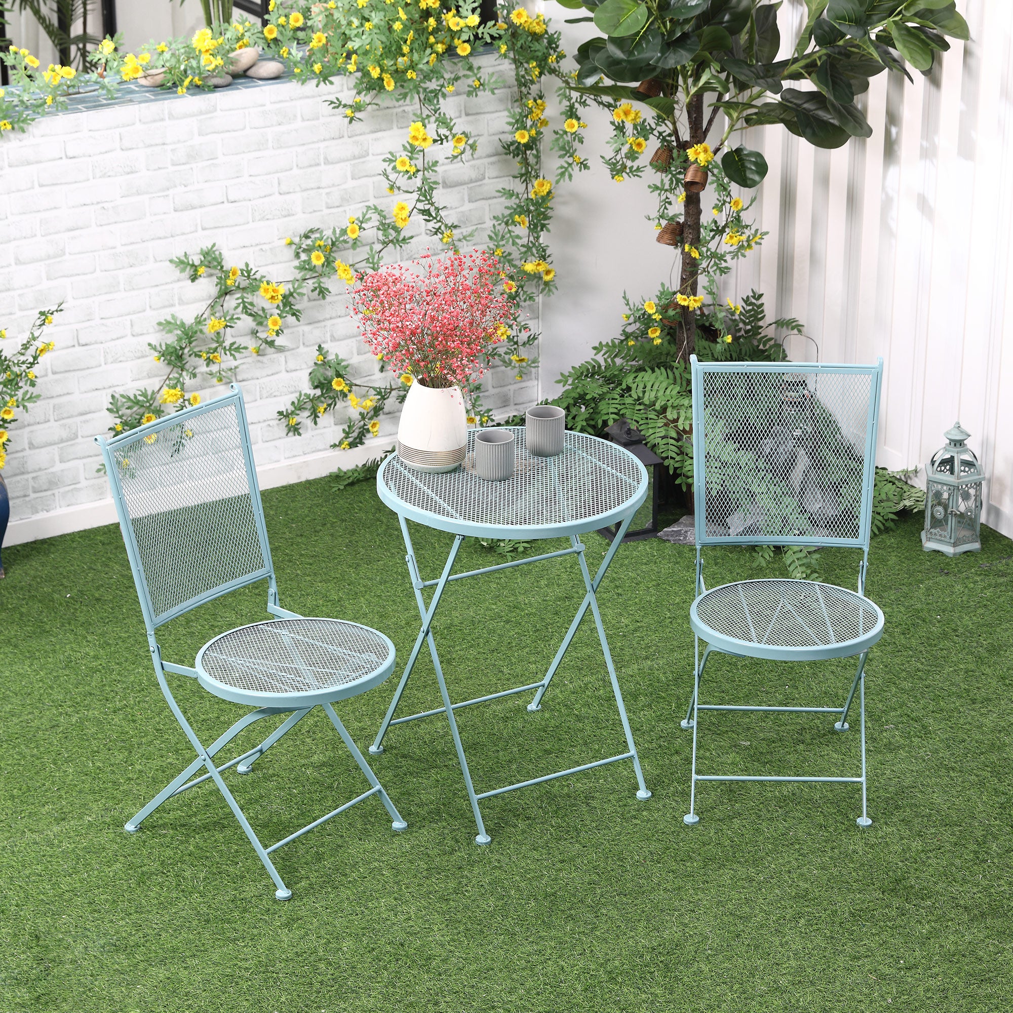 Outsunny Bistroset 2 Personen klappbar Outdoor hellblau