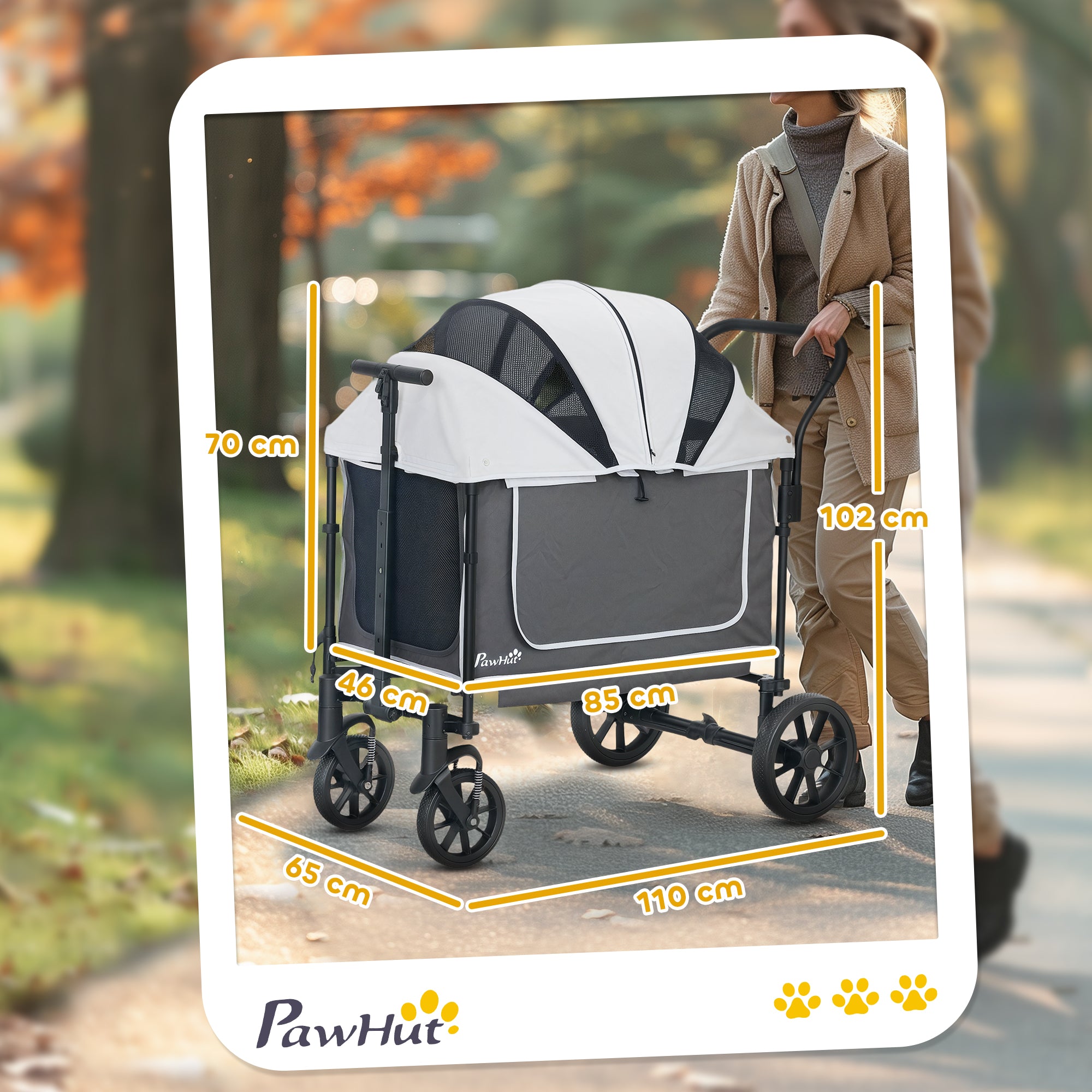 PawHut Hundewagen Hundebuggy klappbar für Hunde & Katzen bis 30 kg 110 x 65 x 102 cm Dunkelgrau