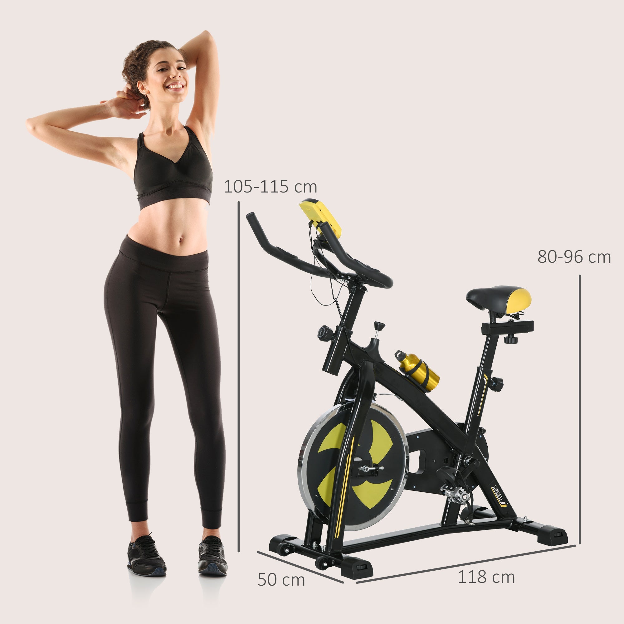 SPORTNOW Heimtrainer, leise, anpassbarer Widerstand, Pulssensor, Monitor, Gelb