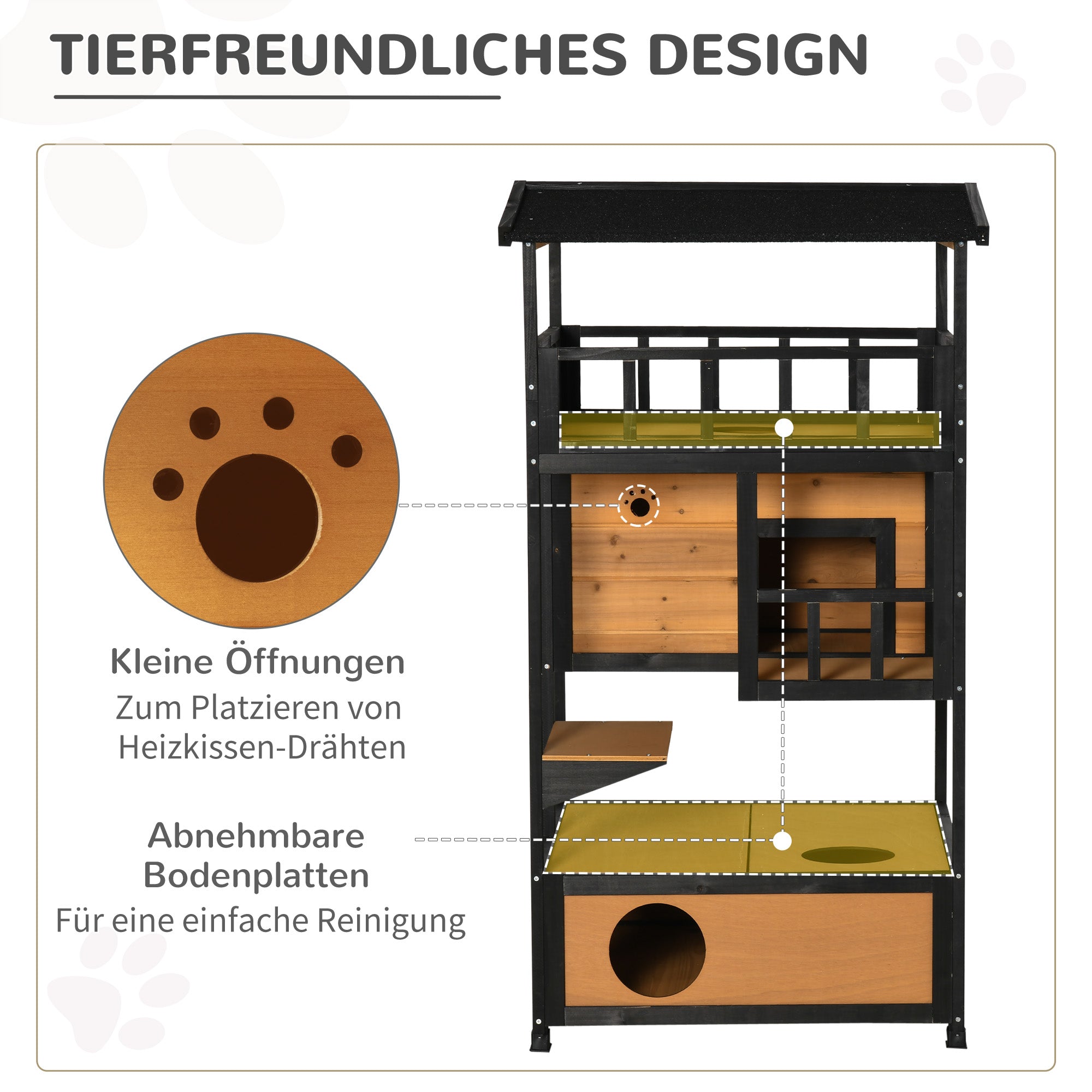 PawHut Katzenhaus Katzenhütte Outdoor Katzenhaus, wetterbeständig, 75,5 cm x 75 cm x 137 cm, Gelb