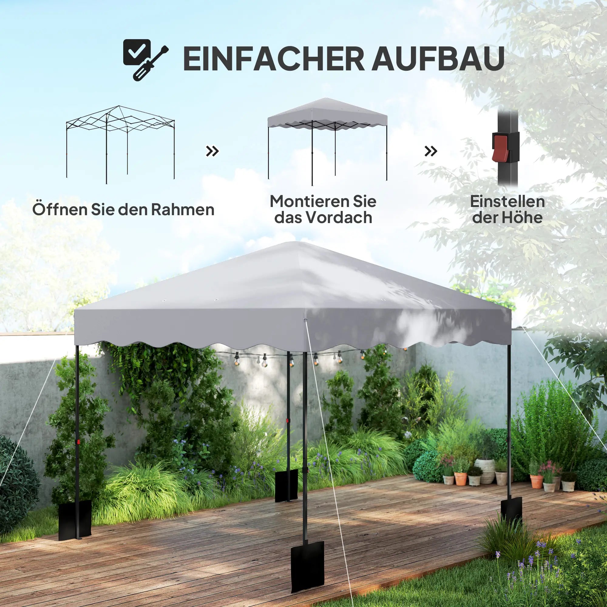 Outsunny Pavillon Faltpavillon UV50+ höhenverstellbar