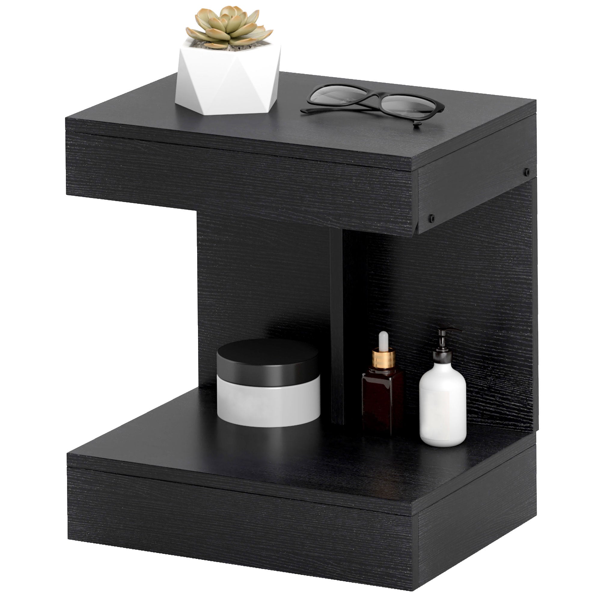 HOMCOM Nachttisch, Beistelltisch mit Schublade und Ablagefach, Moderner Sofatisch mit Regal für verschiedene Räume, Schwarz