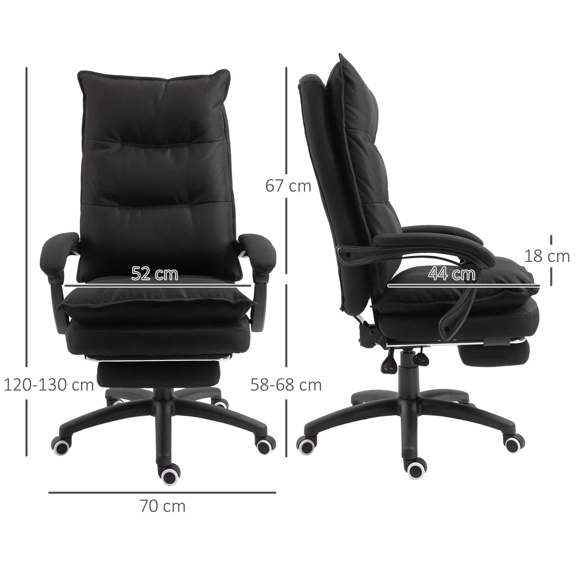 Vinsetto Bürostuhl mit Massagefunktion, Ergonomischer Schreibtischstuhl mit Liege- & Drehfunktion, mit Fußstütze, Schwarz