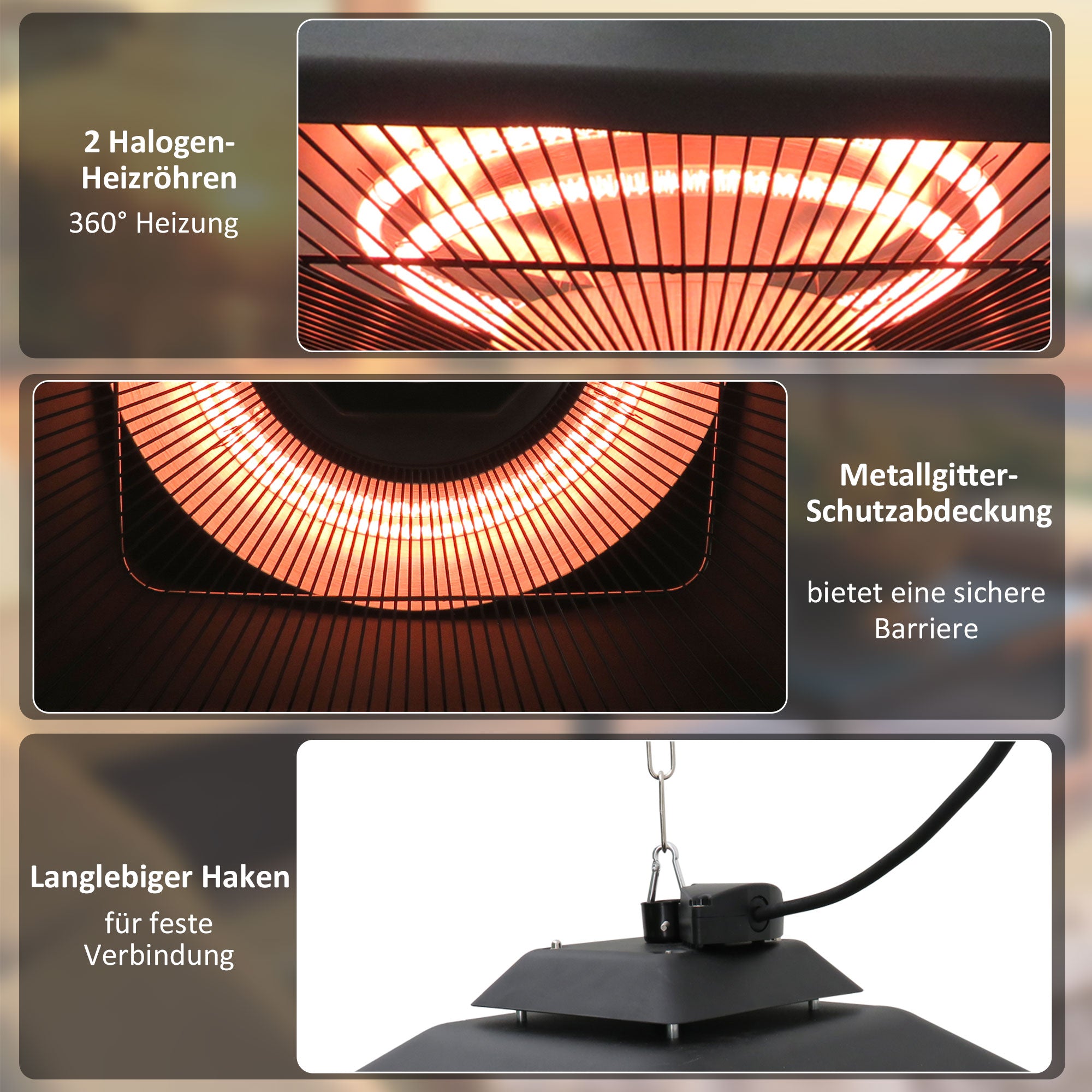 Outsunny Infrarotstrahler 2000 Watt Heizstrahler mit Fernbedienung 2 Heizstufen Schutzhülle LED-Anzeige elektrisch Wärmestrahler Quarzstrahler Terrassenheizer Infrarotheizung Schwarz