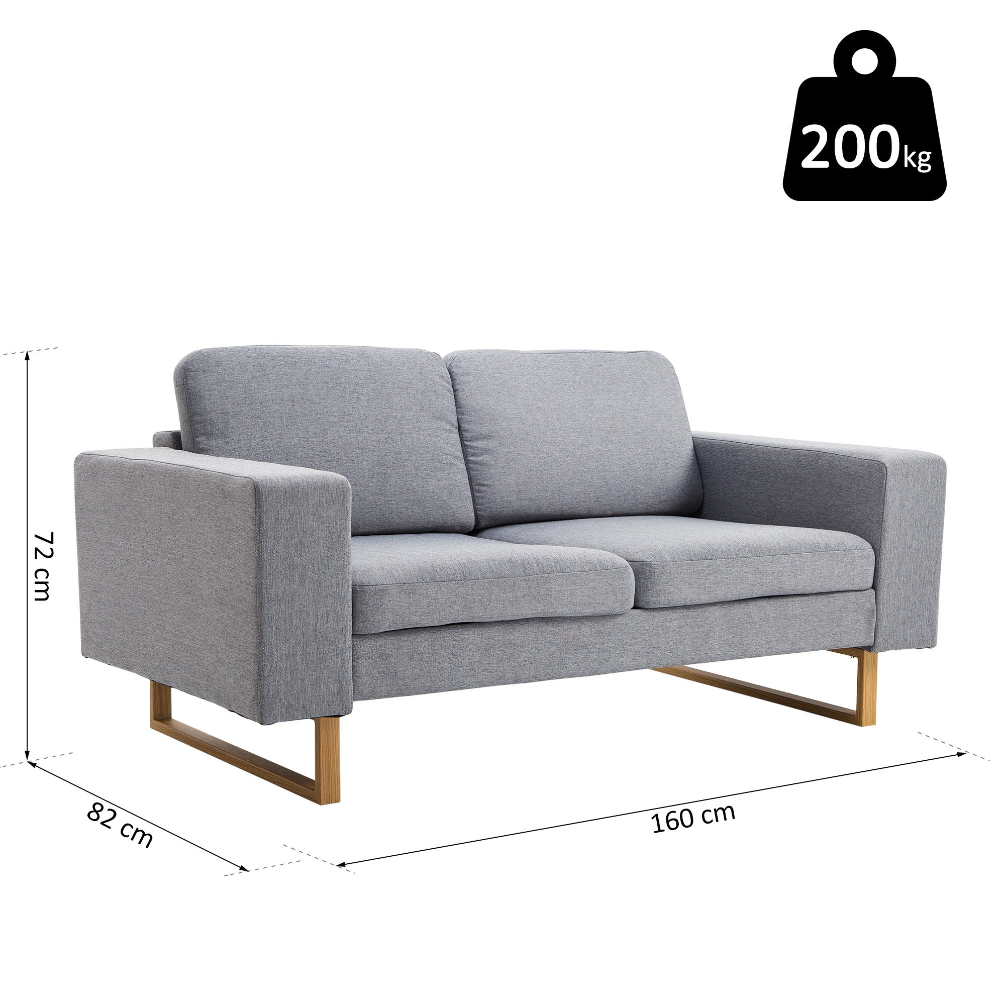 HOMCOM® 2-Sitzer Sofa Stoffsofa Ecksofa Polstersofa Sitzmöbel Armlehne Holz hellgrau 145 x 82 x 78 cm