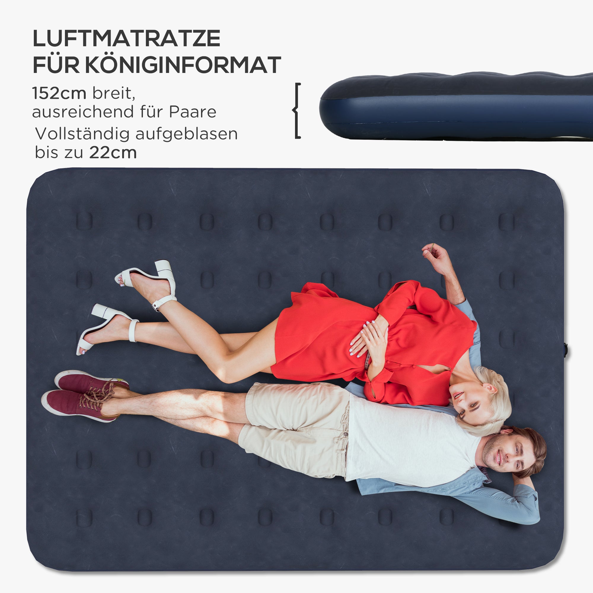 Outsunny Luftmatratze für 2 Personen, weich & robust, 203x152x22cm, Dunkelblau