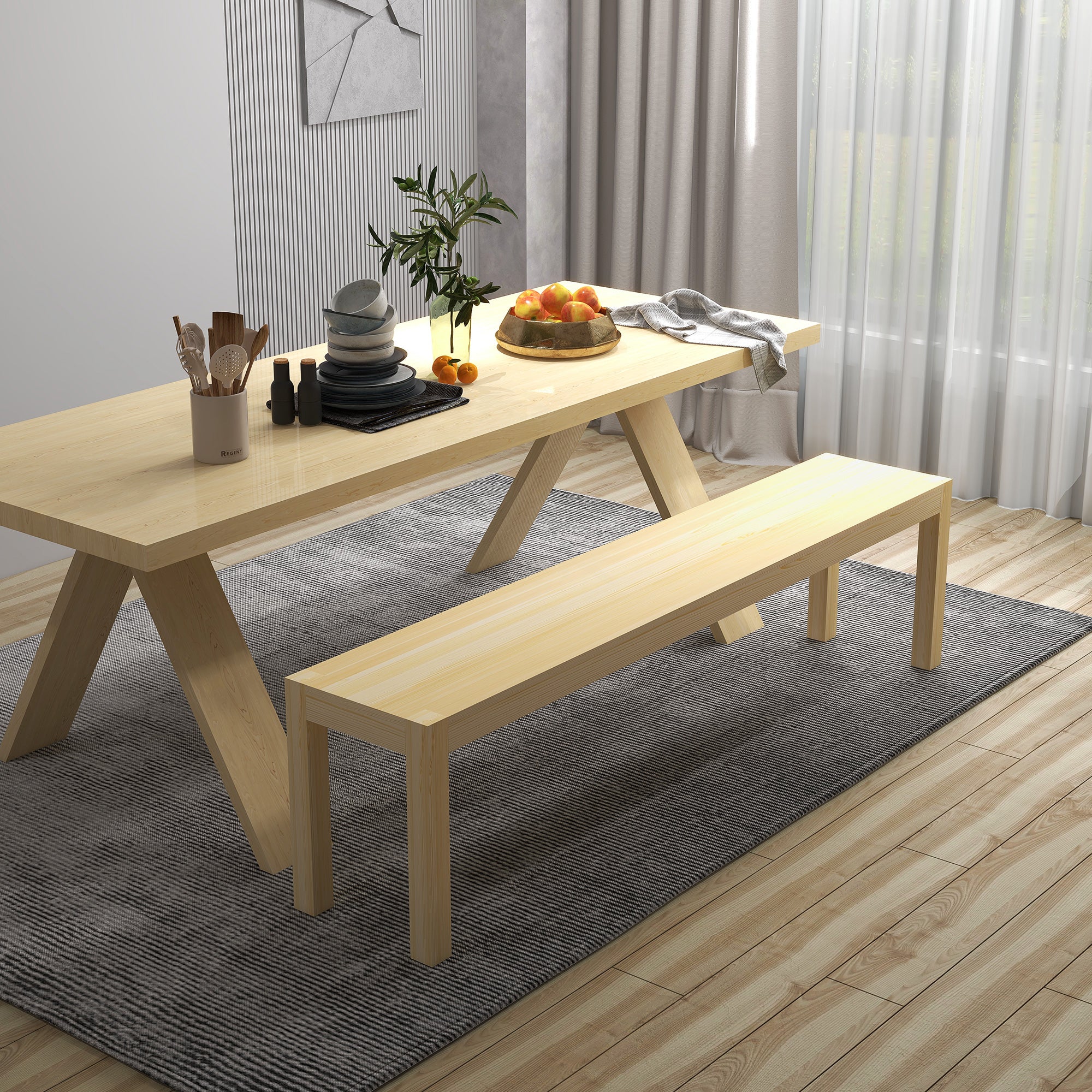 HOMCOM Sitzbank, Platz für 3 Personen, bis 330 kg, Kiefernholz, 175x33x45 cm