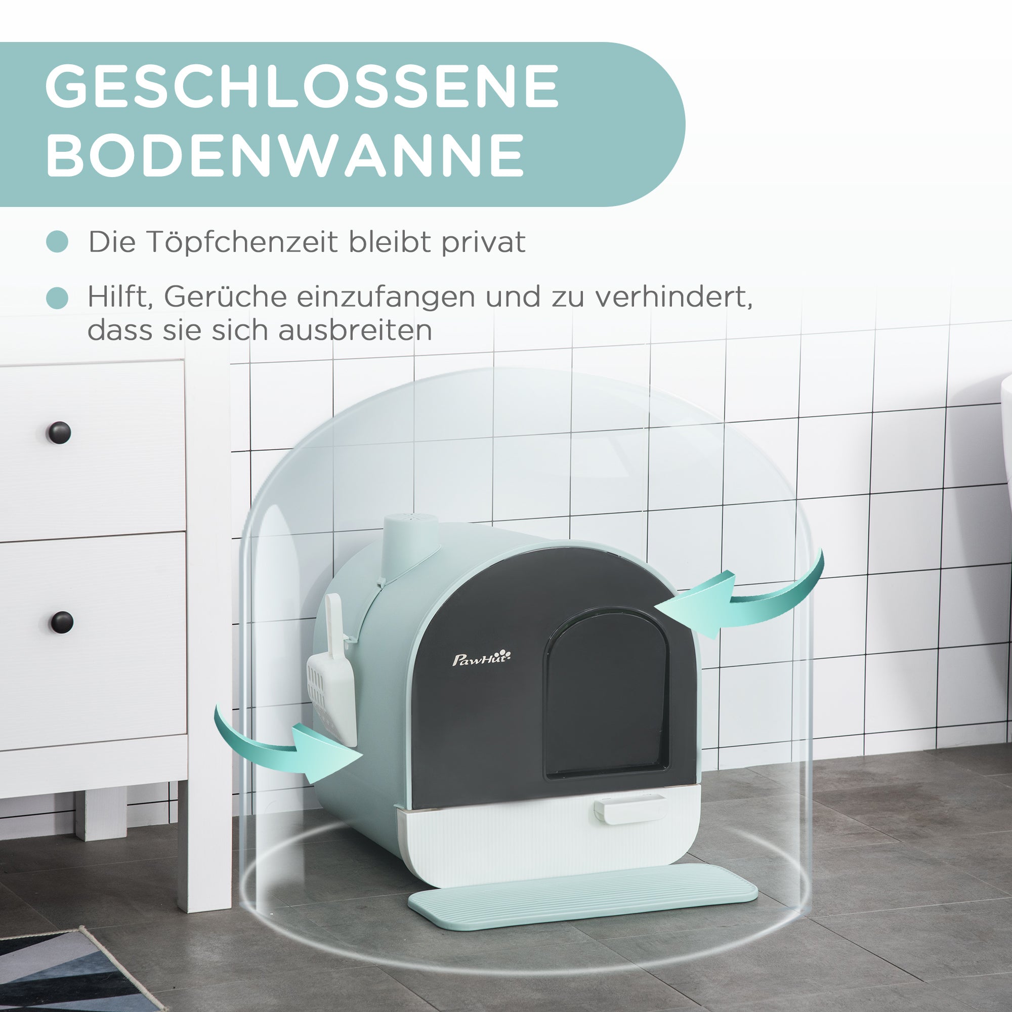 PawHut Katzentoilette Katzenklo mit Deckel Streuschaufel Streufangmatte Grün 43 x 44 x 47cm