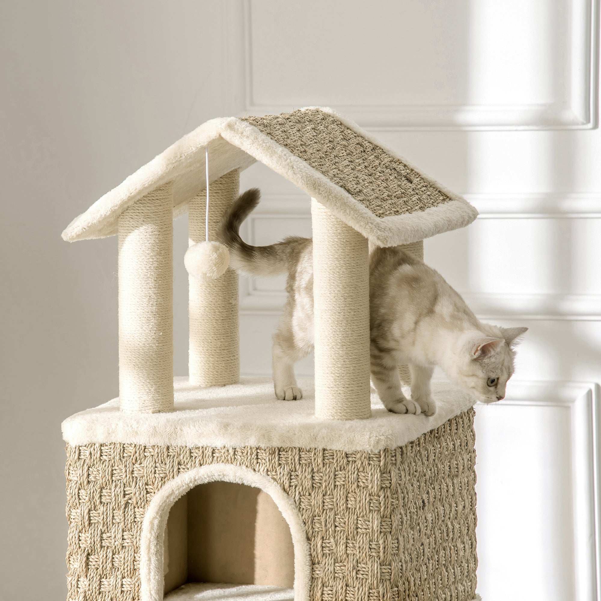 PawHut mit Katzenhöhle inkl. Spielzeug  Sisal Plüsch Khaki + Beige + Kaffee
