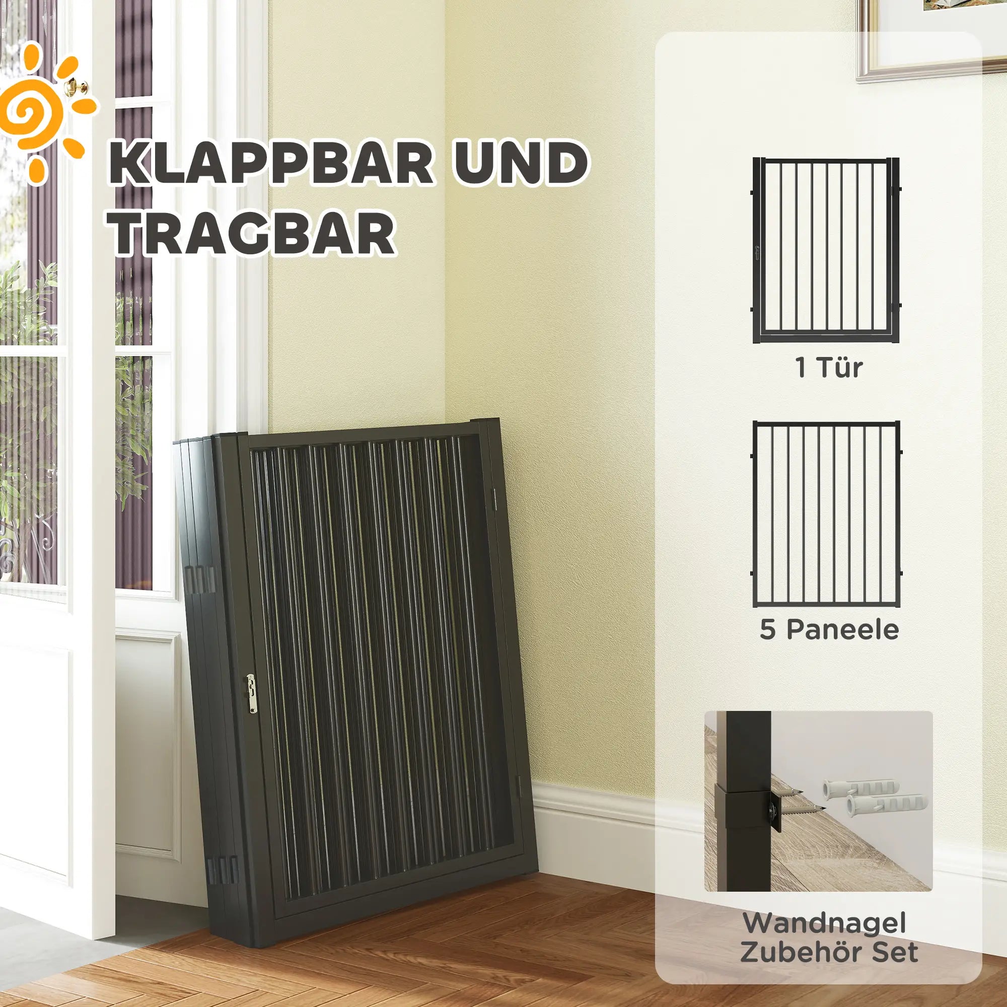PawHut Welpenauslauf 76?cm 8-teilig mit Tür Schwarz