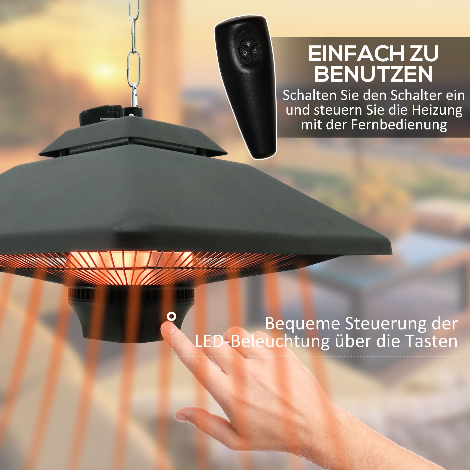 Outsunny Infrarotstrahler 2000 Watt Heizstrahler mit Fernbedienung 2 Heizstufen Schutzhülle LED-Anzeige elektrisch Wärmestrahler Quarzstrahler Terrassenheizer Infrarotheizung Schwarz