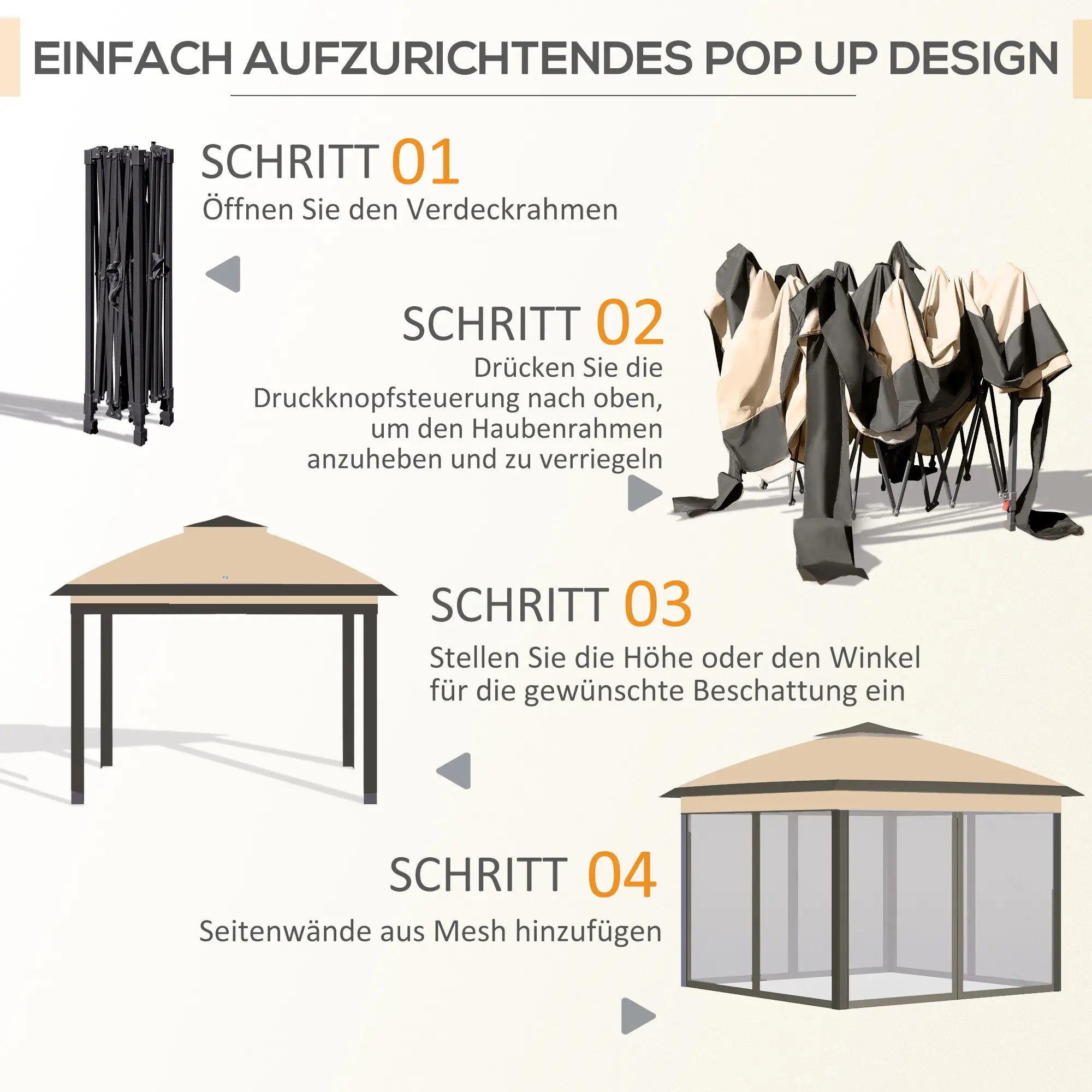 Faltpavillon 3,3x3,3?m mit Doppeldach & Seitenteilen, Beige