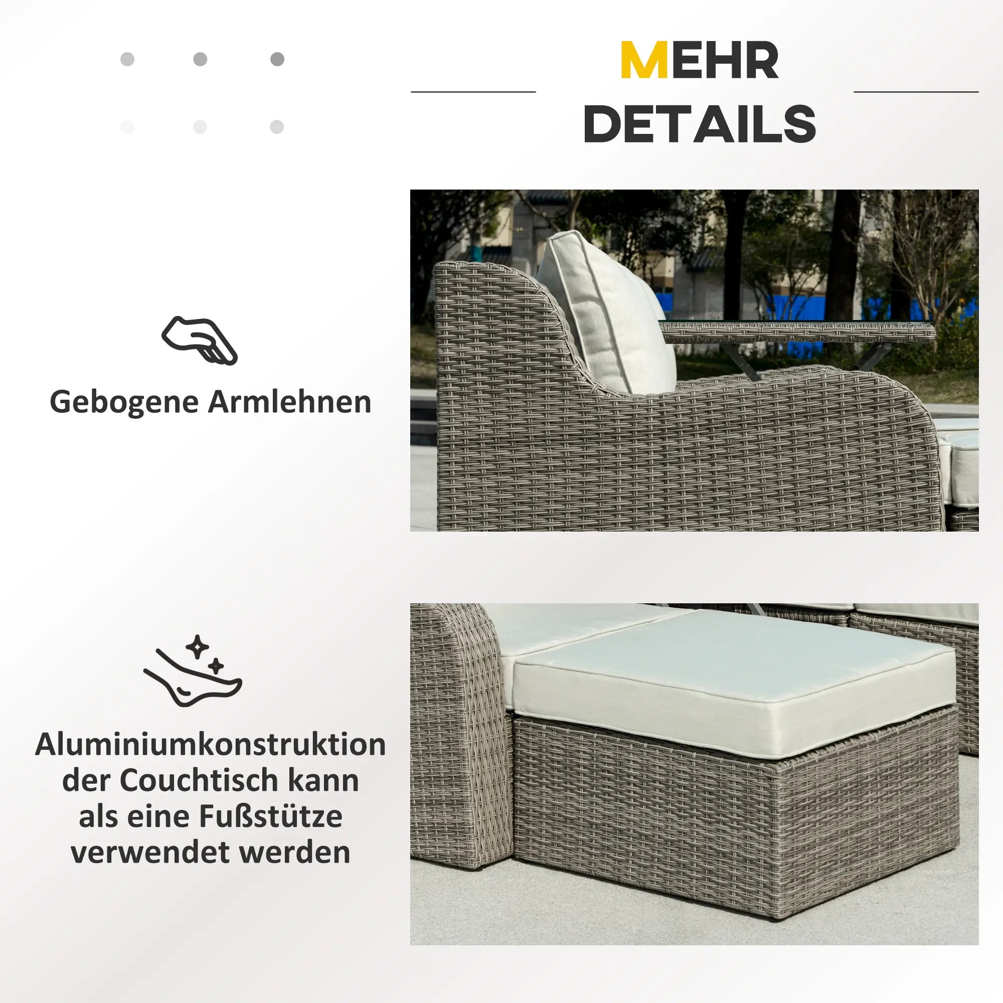 Outsunny Gartenmöbelset 3-tlg. mit ausklappbarem Beistelltisch Aluminium