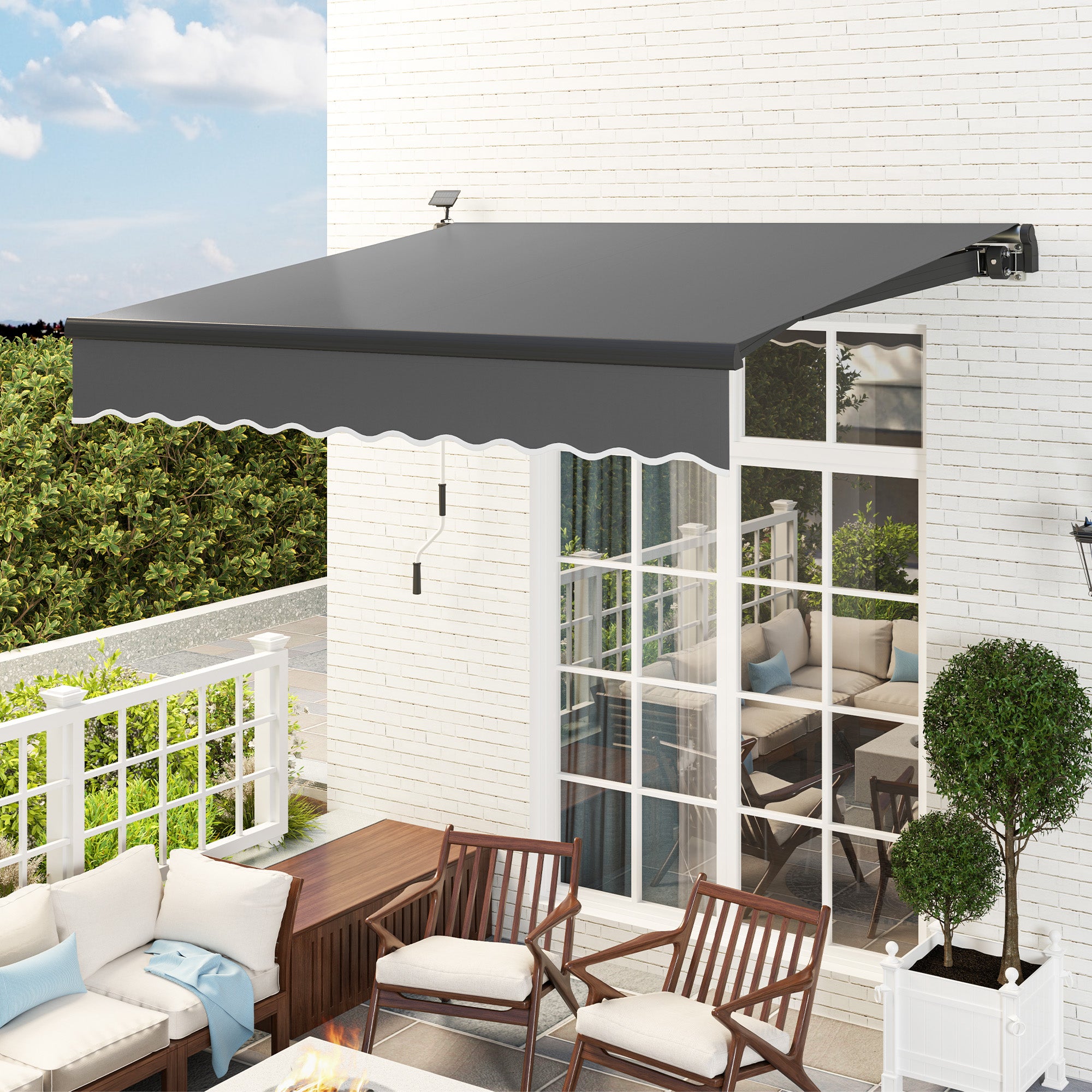 Outsunny Klemmmarkise mit Handkurbel Solar-Lichte Gelenkarmmarkise Markise Sonnenschutz UV 50+ 300 cm breit Grau