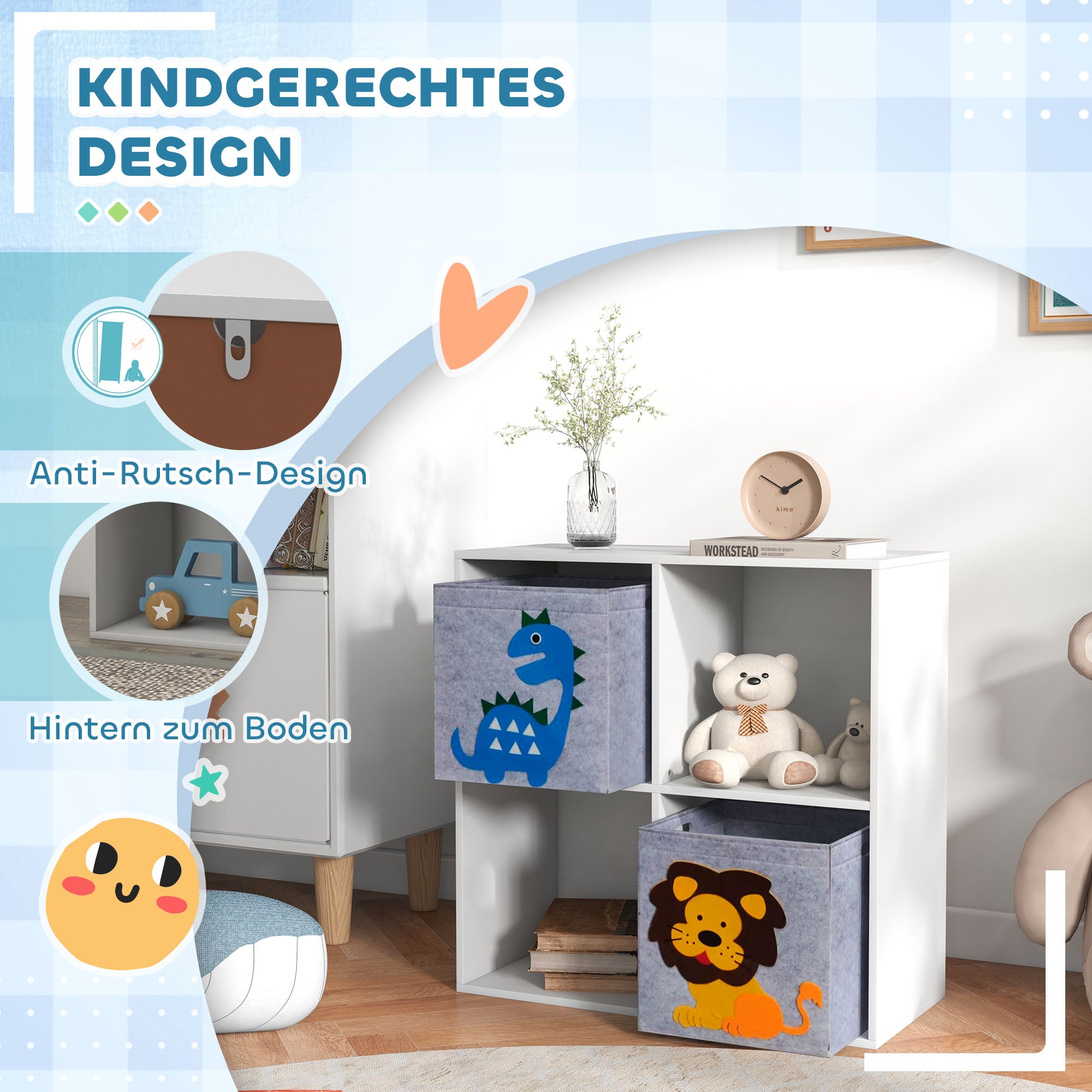 ZONEKIZ Aufbewahrungsregal für Kinder, Würfel, Schubladen, MDF, Kippschutz, Weiß
