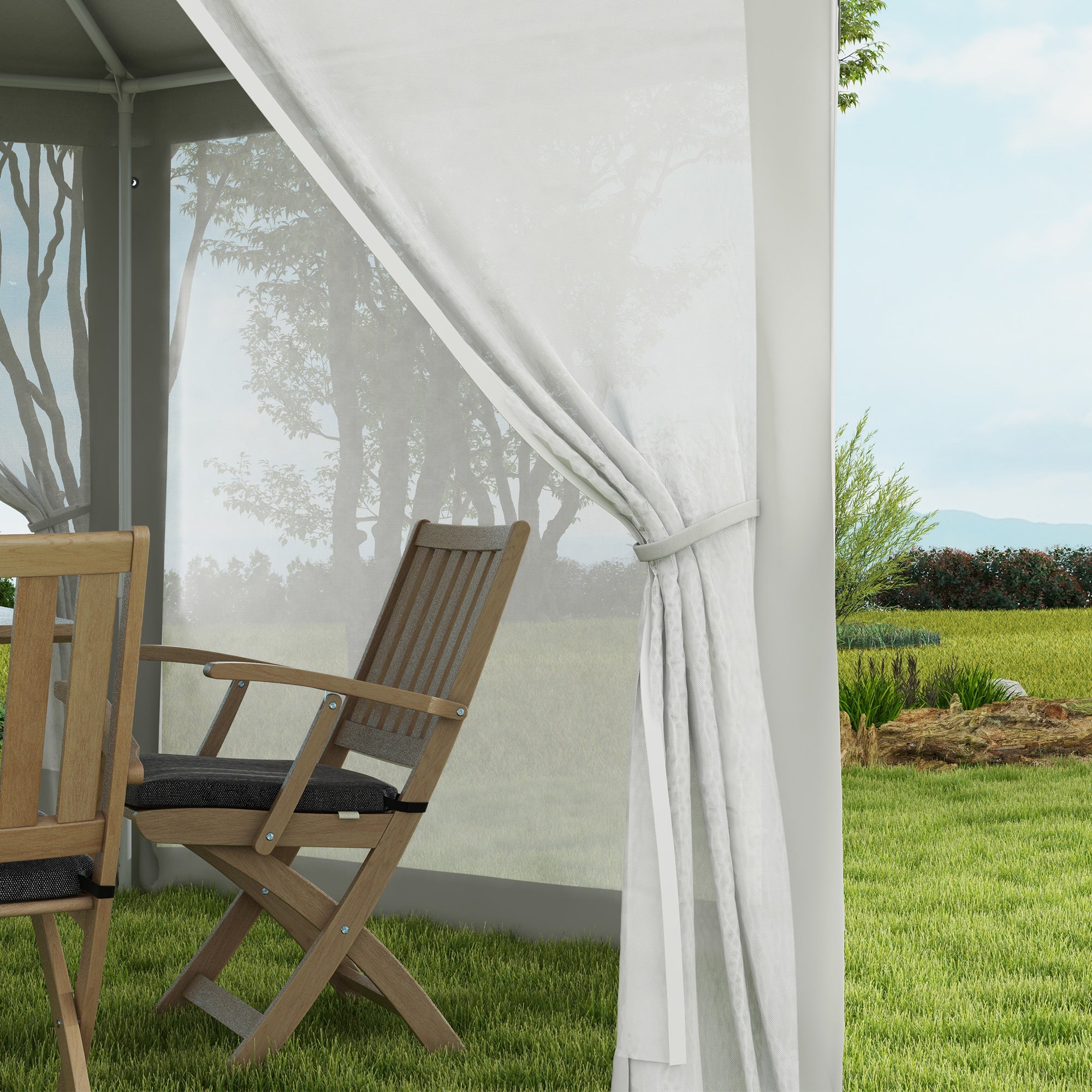 Outsunny Gartenpavillon, 6-eckig, Netzvorhänge, Metallgestell, 3,94x3,412x2,5m, Creme