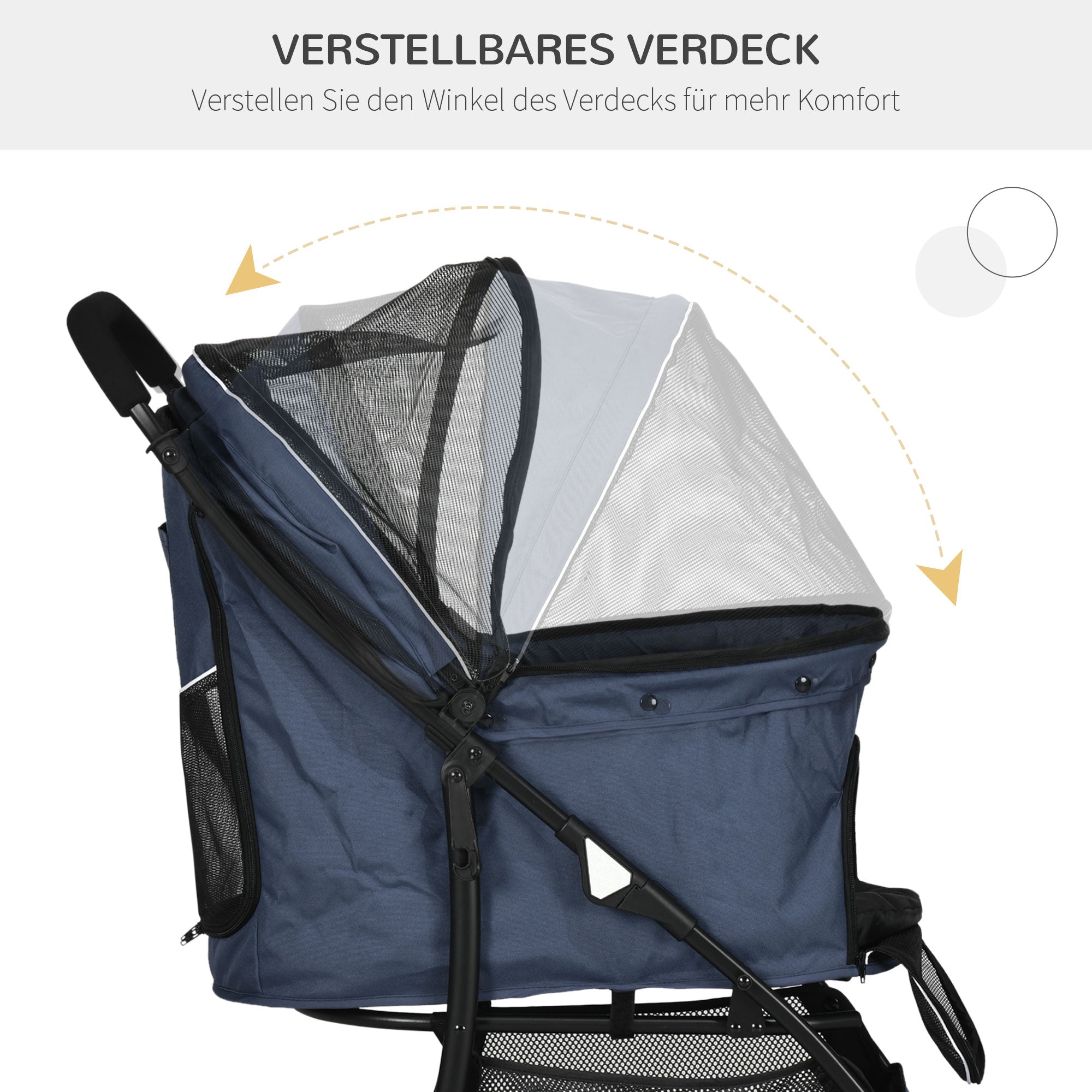 PawHut Hundewagen Hundebuggy bis 10 kg Klappbar Bodenkorb Kissen Seitentasche 81 cm x 48 cm x 99 cm Grau