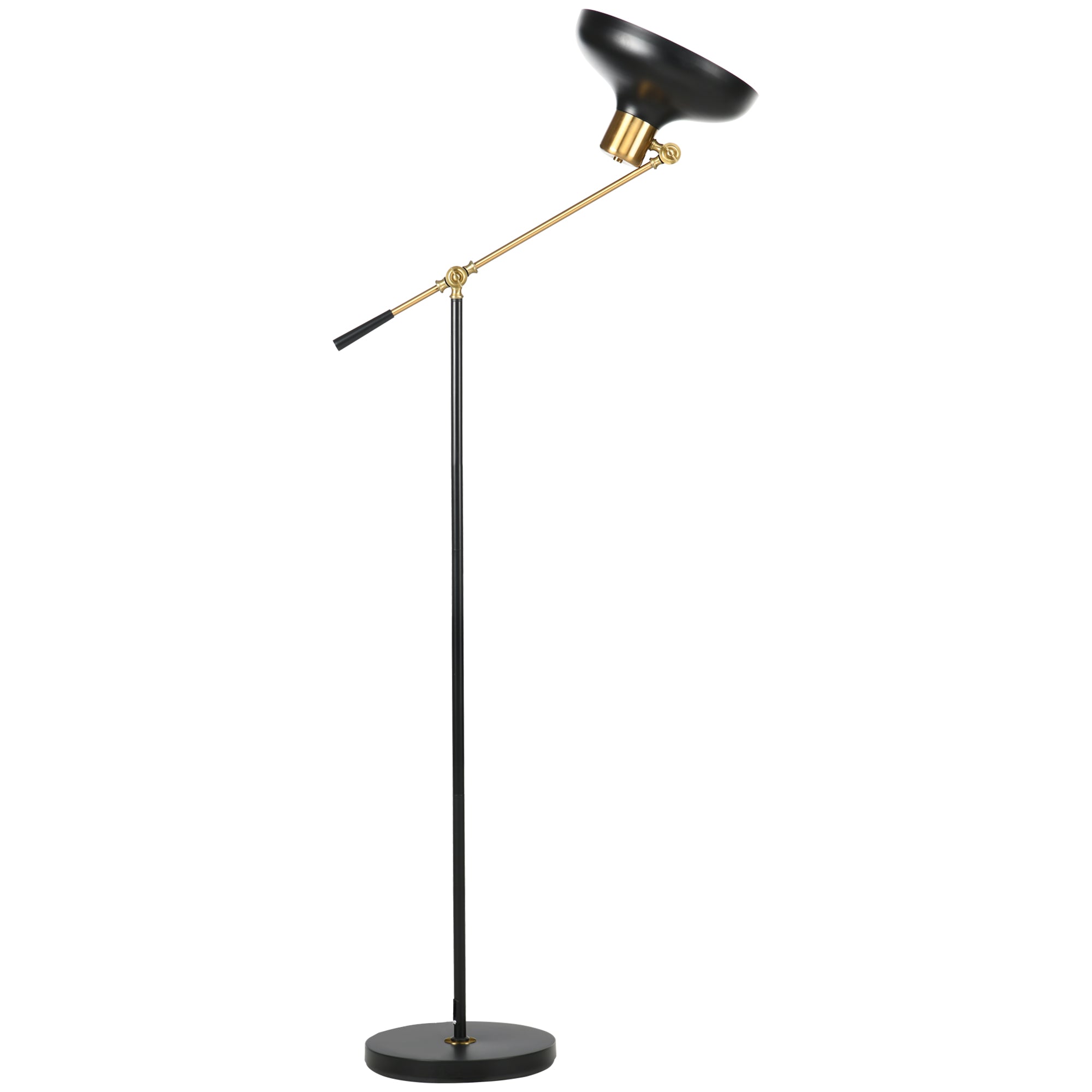 HOMCOM Stehlampe im Industriedesign, Stehlampe, Emaille, flexibles Gestell, Fußschalter, Schwarz + Gold