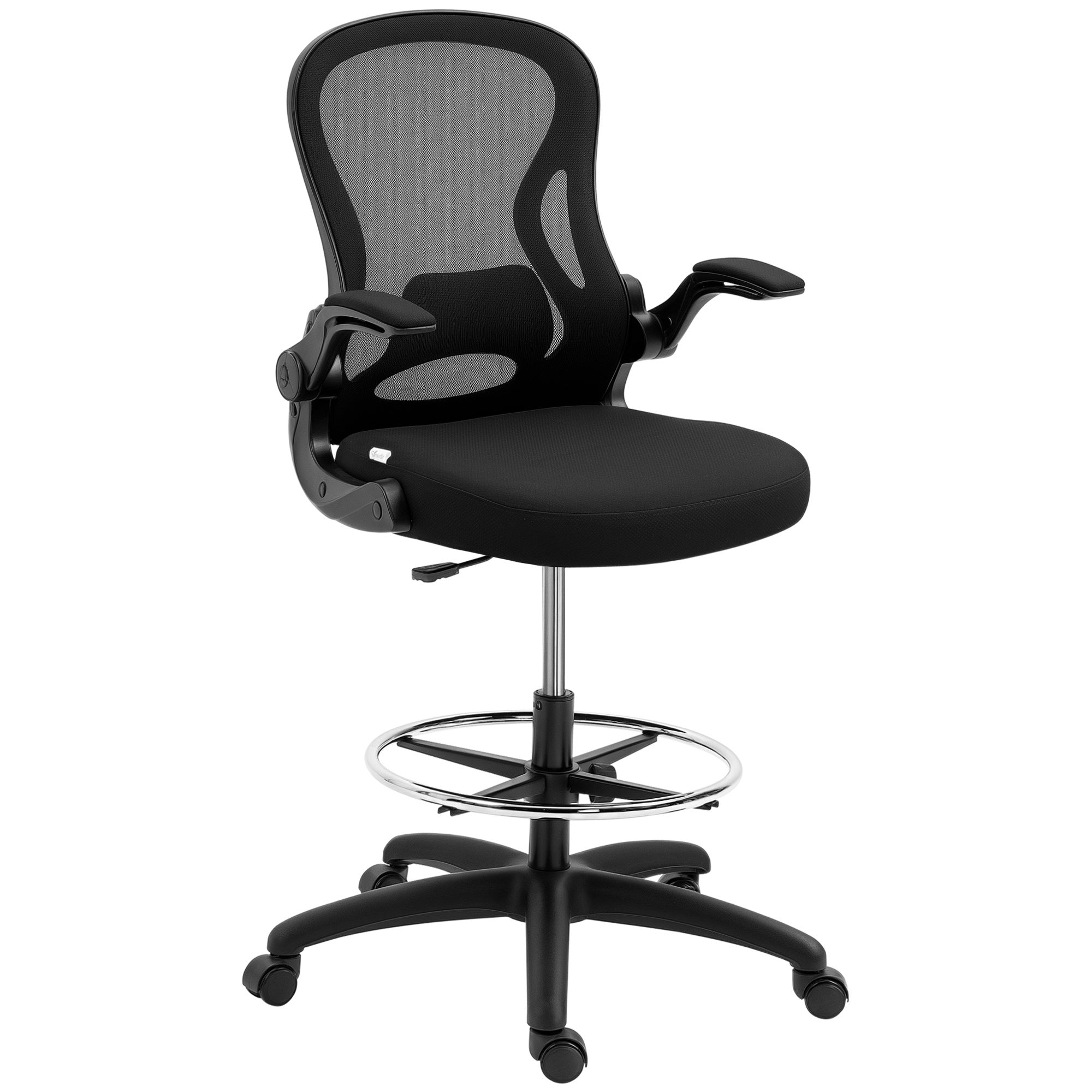 Vinsetto Zeichenstuhl, höhenverstellbarer Bürostuhl, mit Fußstütze, 59 cm x 65 cm x 122 cm, Schwarz