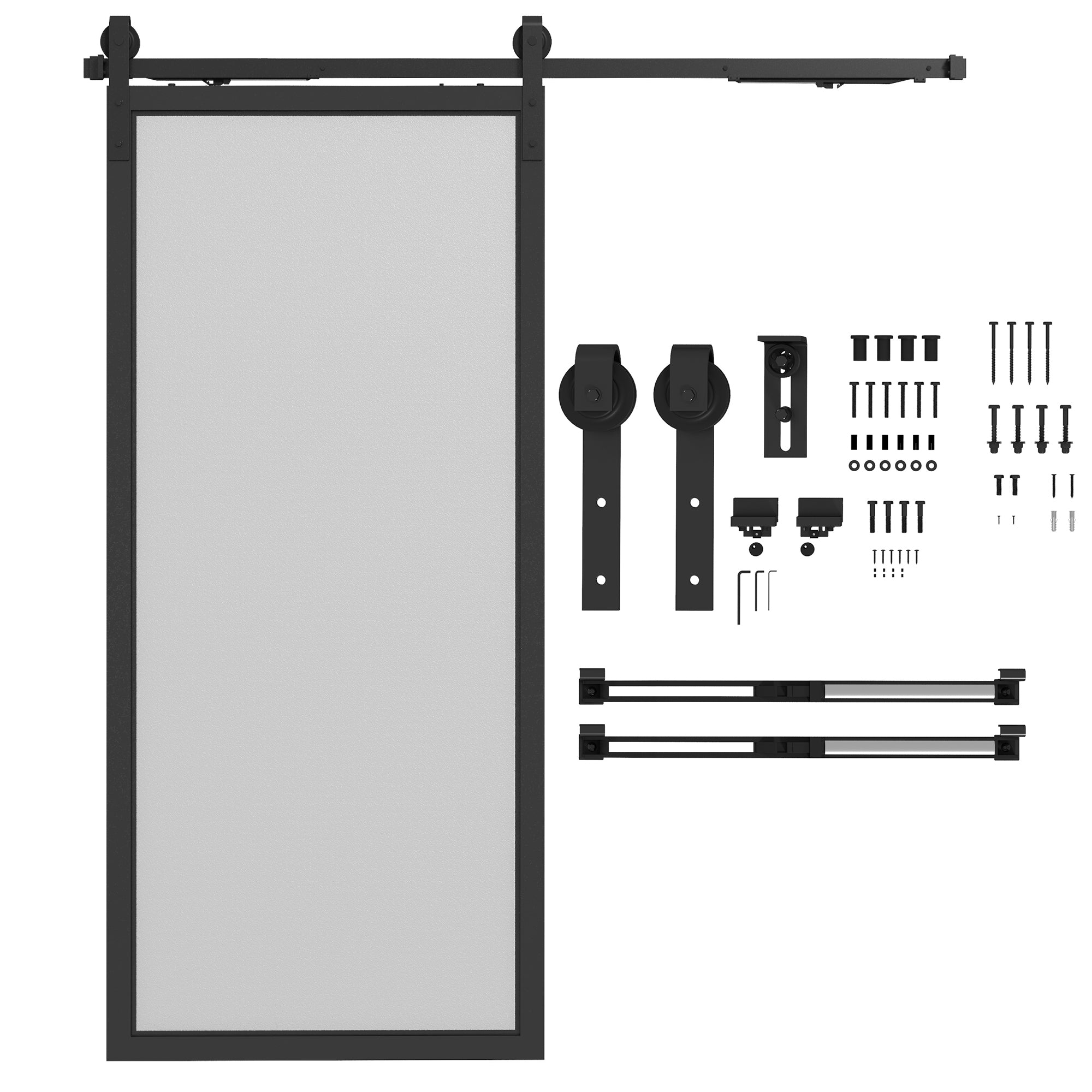 HOMCOM Schiebetür-Bausatz, leise & leichtgängig, für Holz- & Zementwände, 183cm, Stahl, Schwarz
