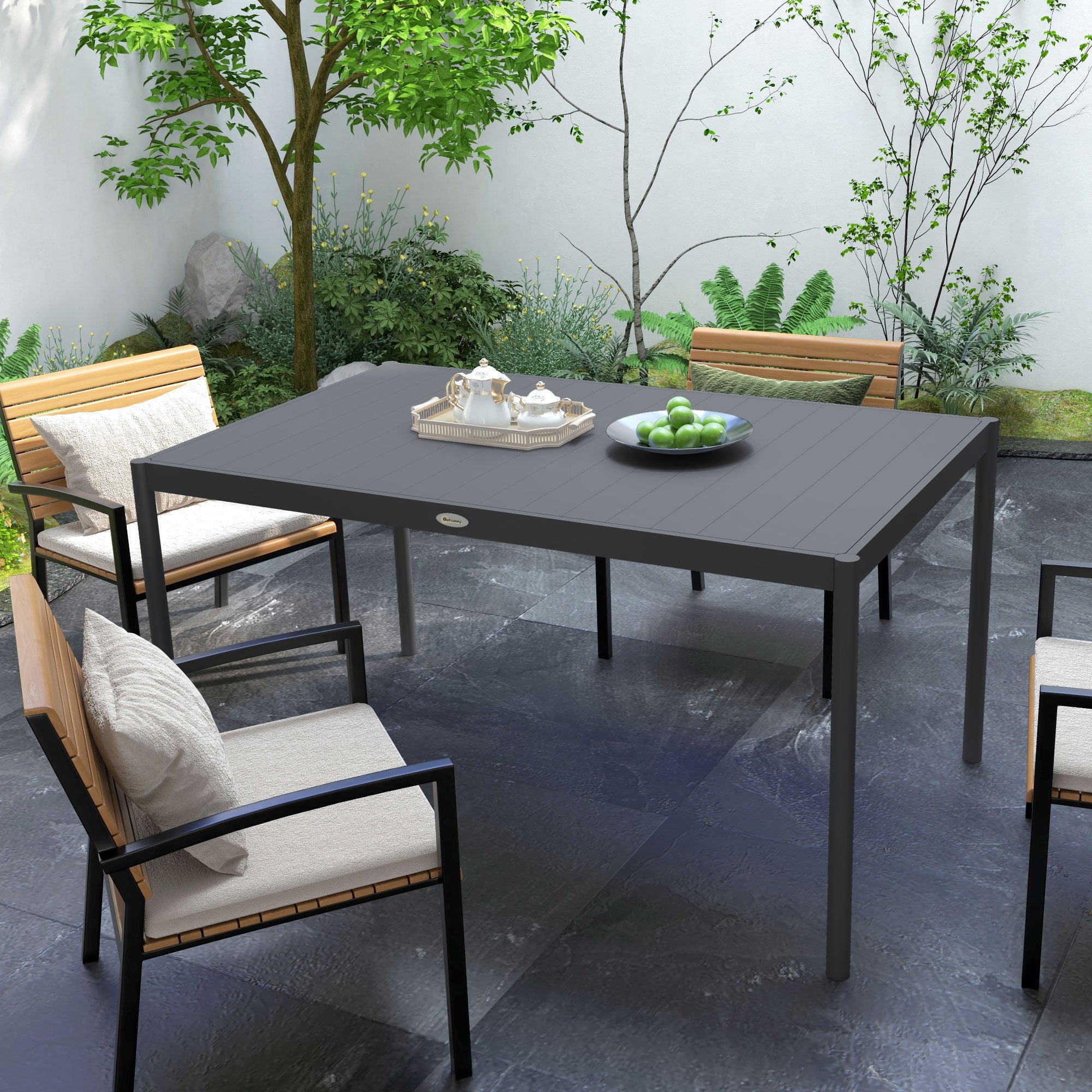 Outsunny Gartentisch Outdoortisch, wetterbeständig, Aluminium, 145 x 90 x 74 cm, Dunkelgrau