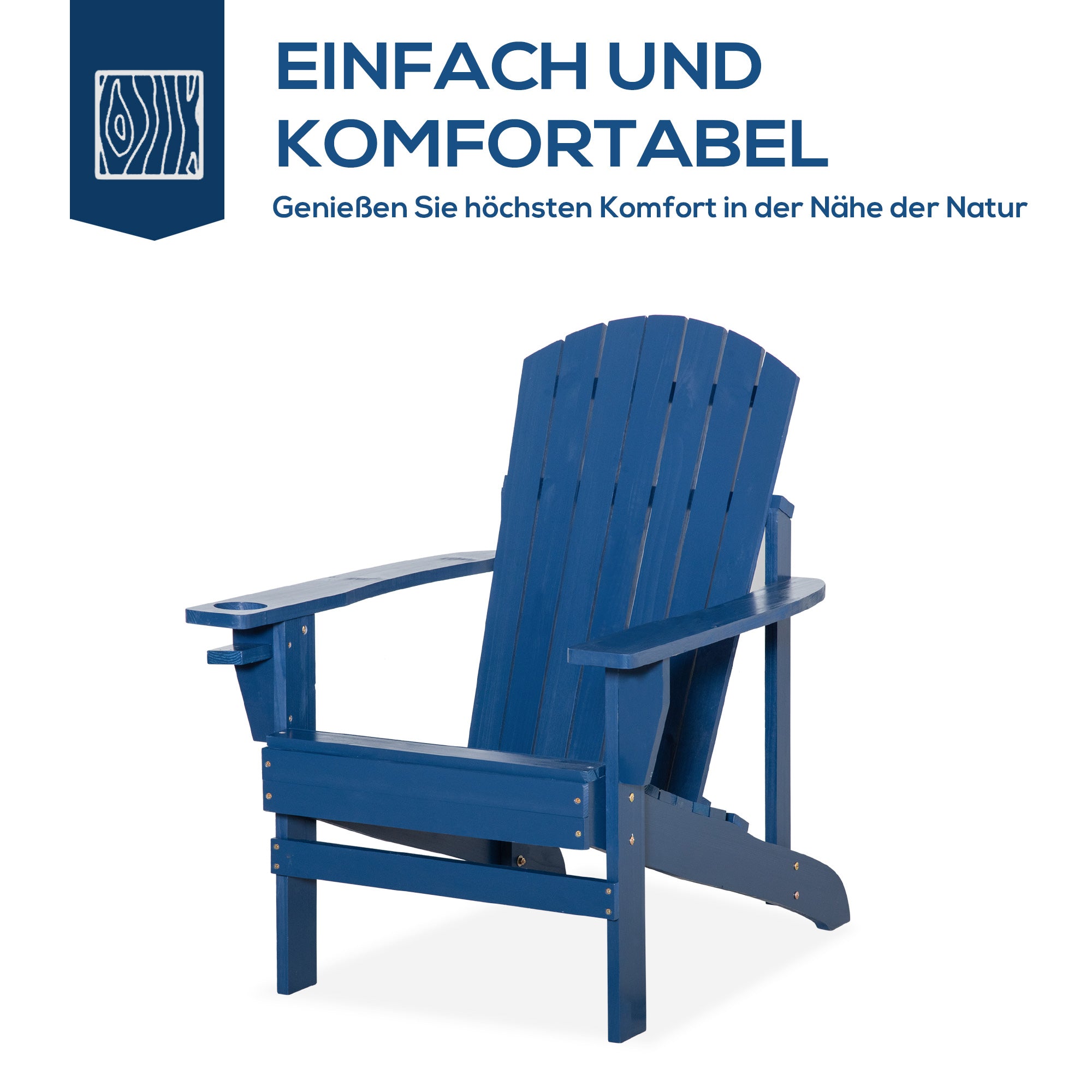 Outsunny Andirondack-Gartenstuhl Gartenstuhl Liegestuhl, verstellbare Rückenlehne, 72B x 94T x 93H cm, Blau